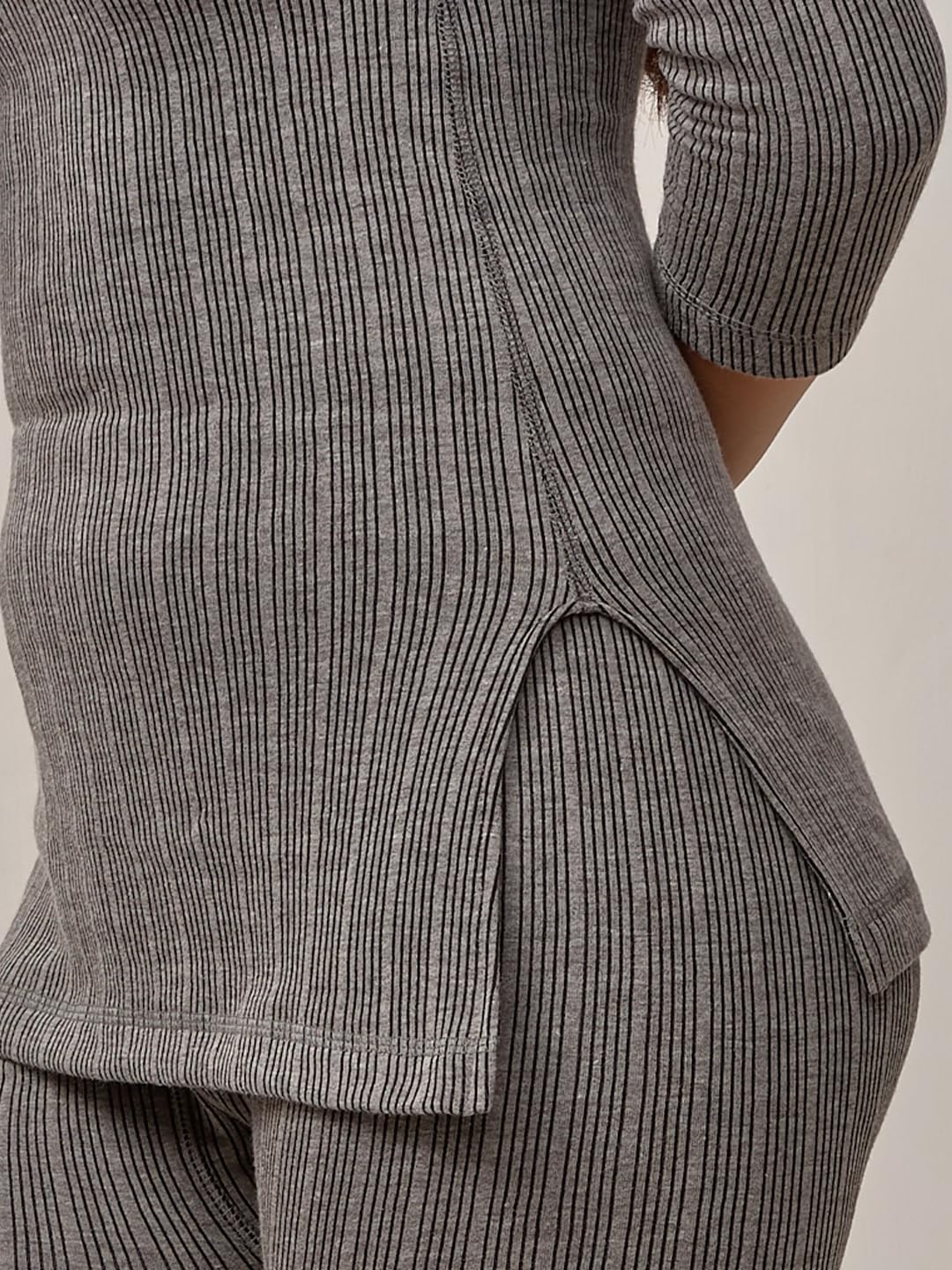 Lux Inferno Charcoal Melange Cotton Thermal Top for Women - Image 5