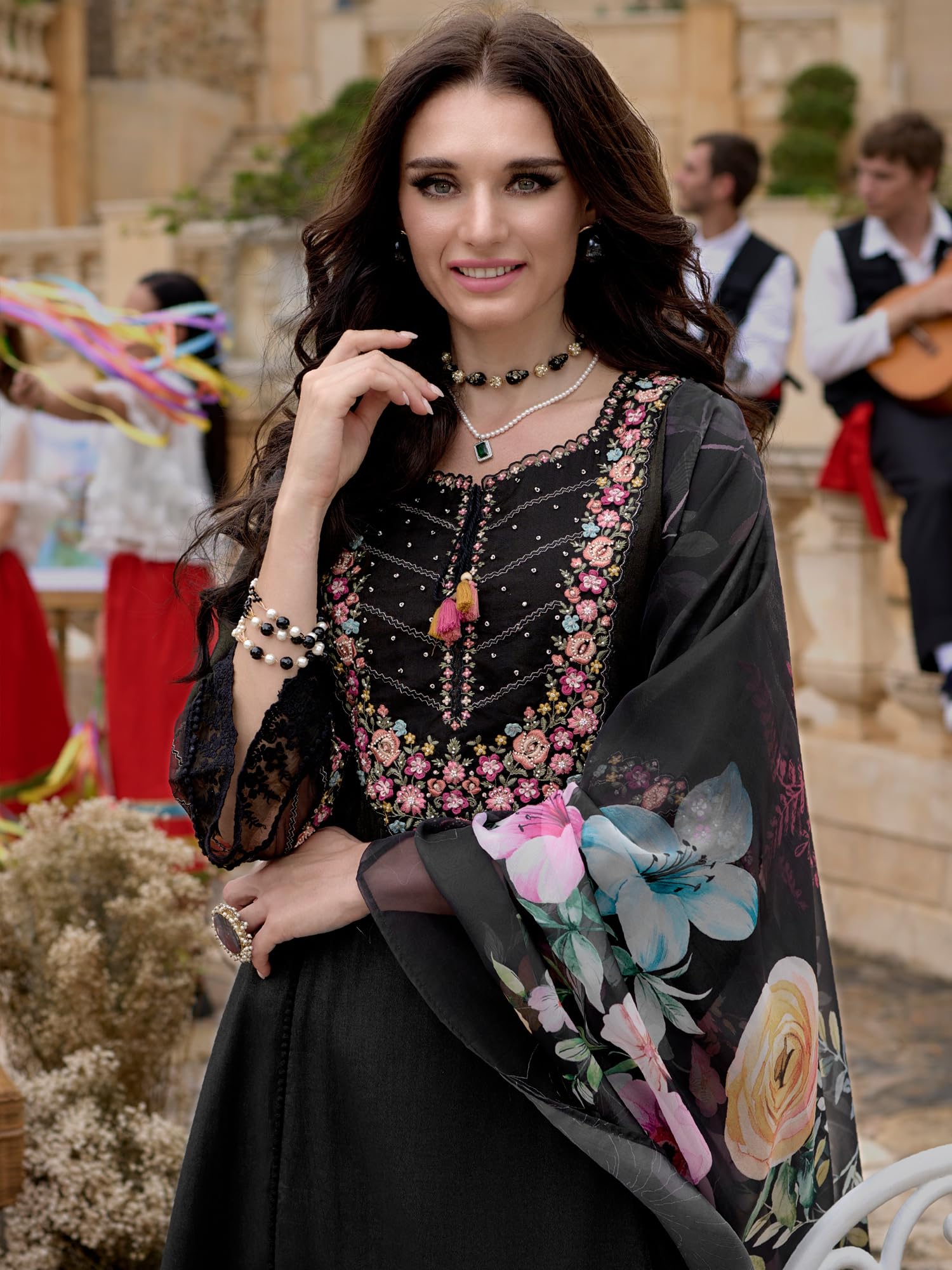 INDO ERA Women Black Embroidered A-Line Kurta - Image 4