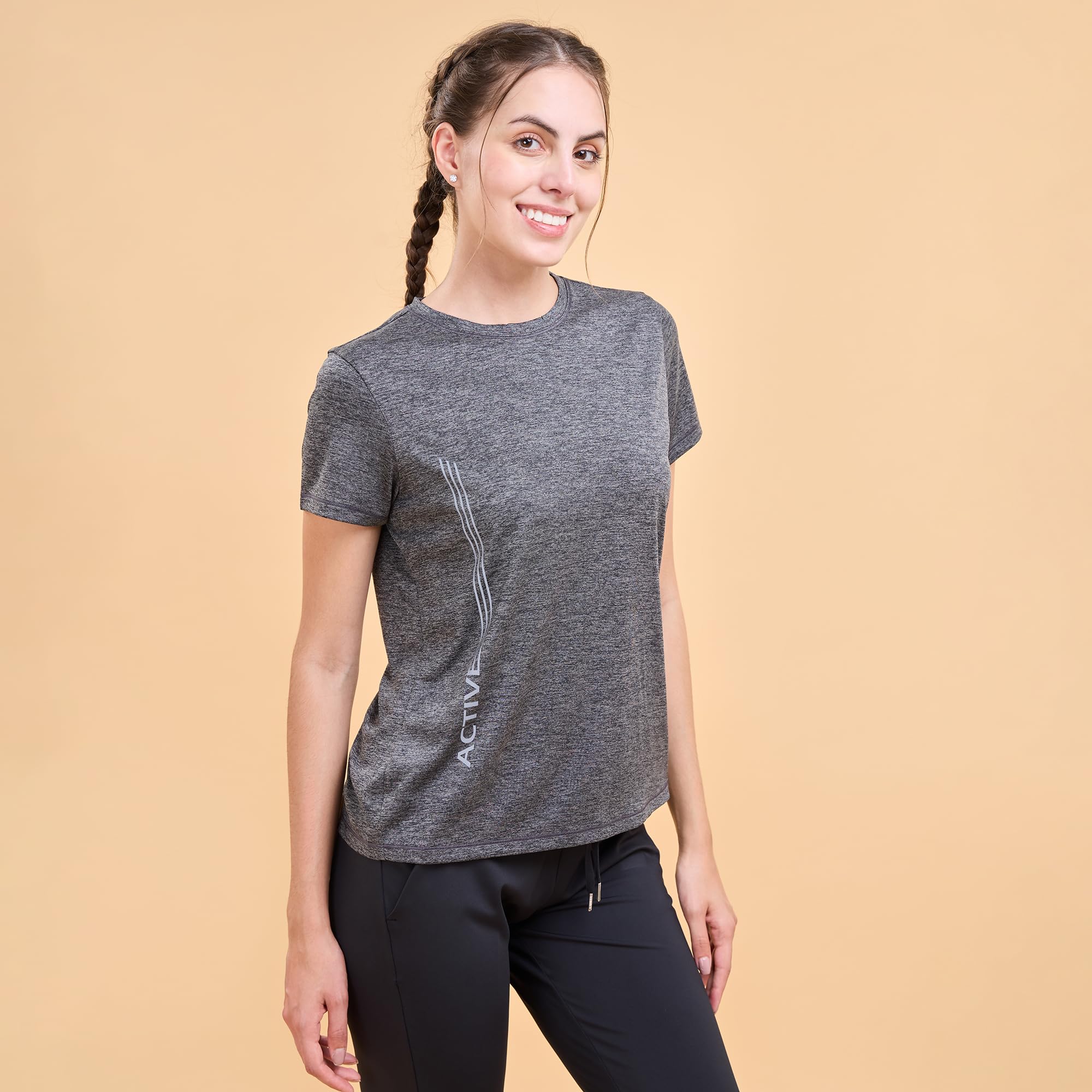 Enamor Women's Dry Fit T-Shirt - Black Melange - Image 5