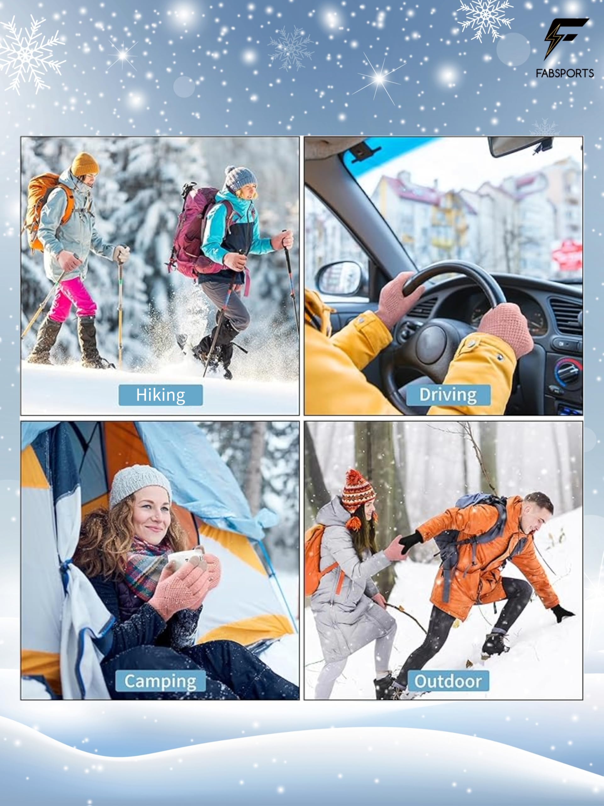 FABSPORTS Touchscreen Winter Gloves for Men & Women - Reflective - Image 4