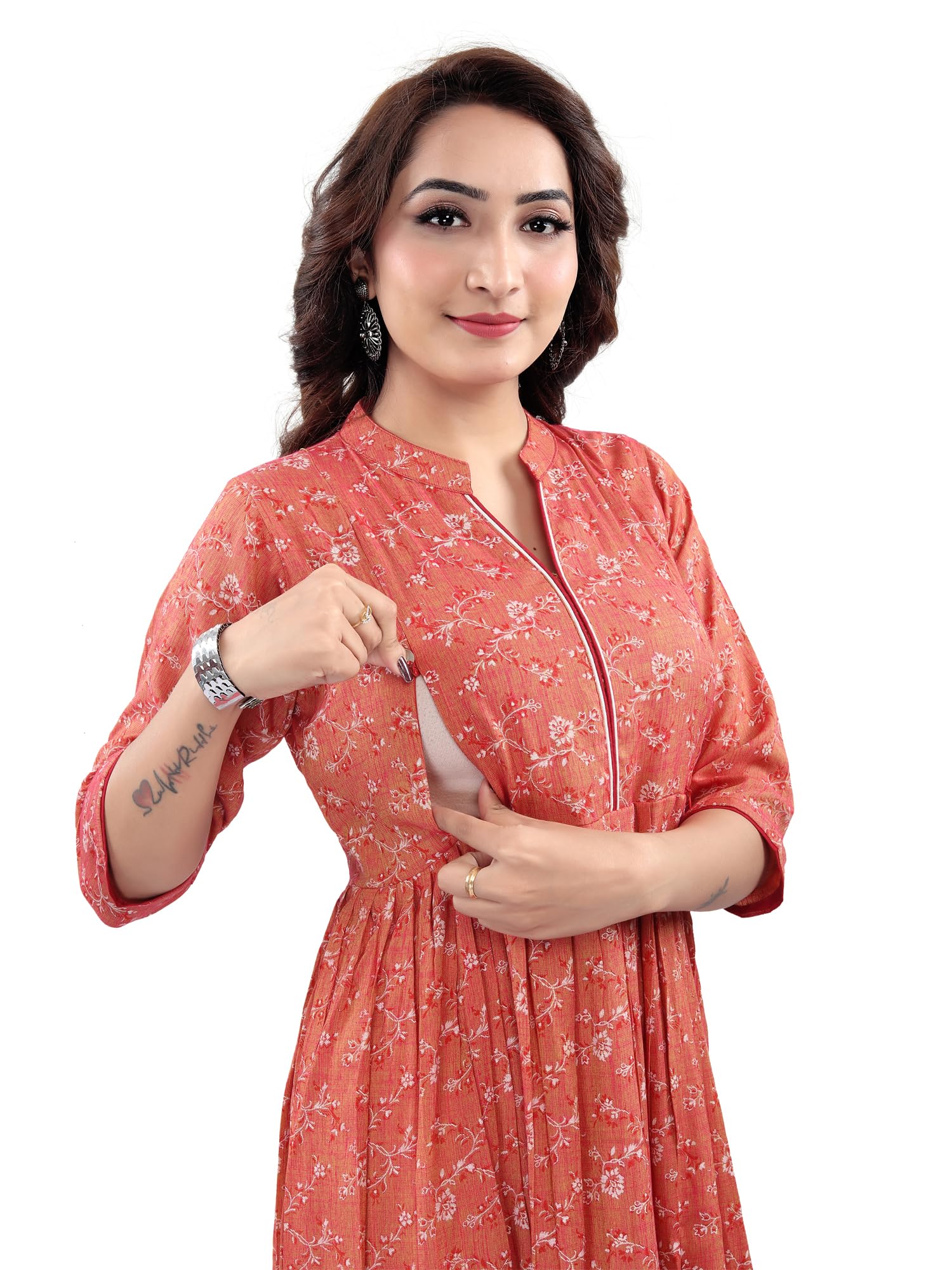 GarbGlide Kurti Women Flared Anarkali Maternity Dress - Image 3