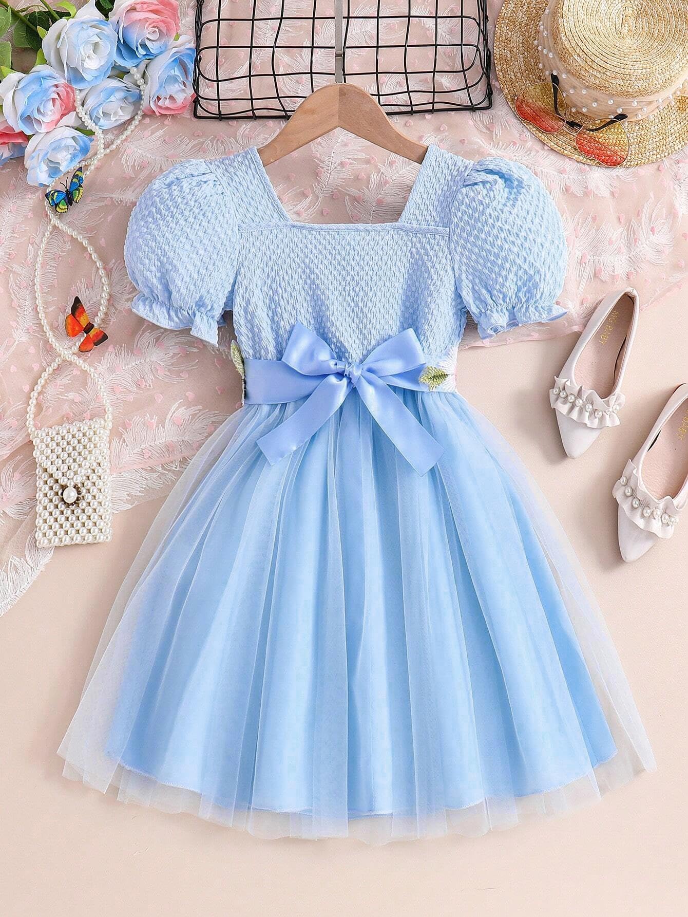 TAGAS Girl's Pista-Sky Blue A-Line Dress - Image 4