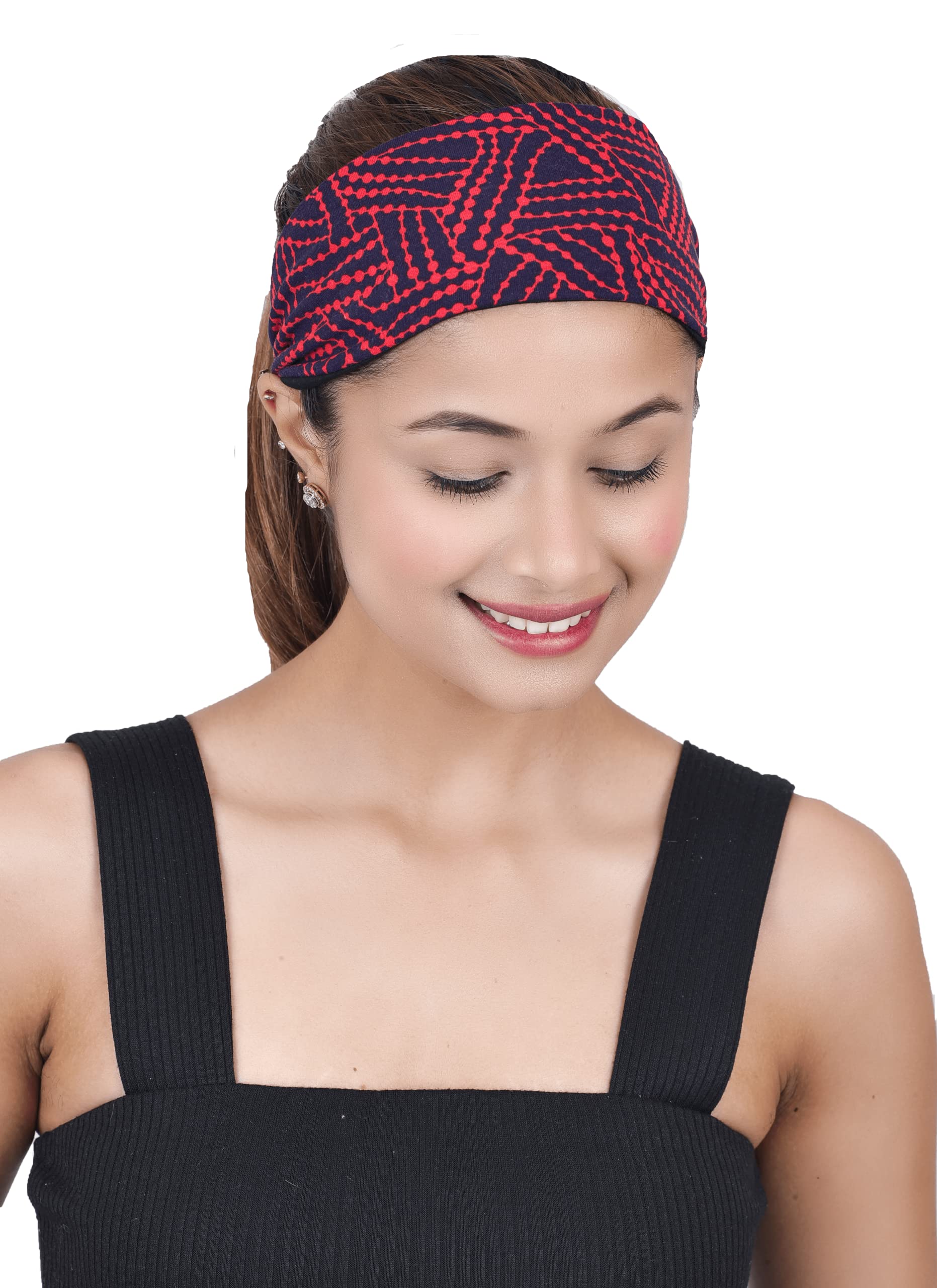 The Headscarves Bamboo Viscose Headband for Unisex - Navy Red - Image 2