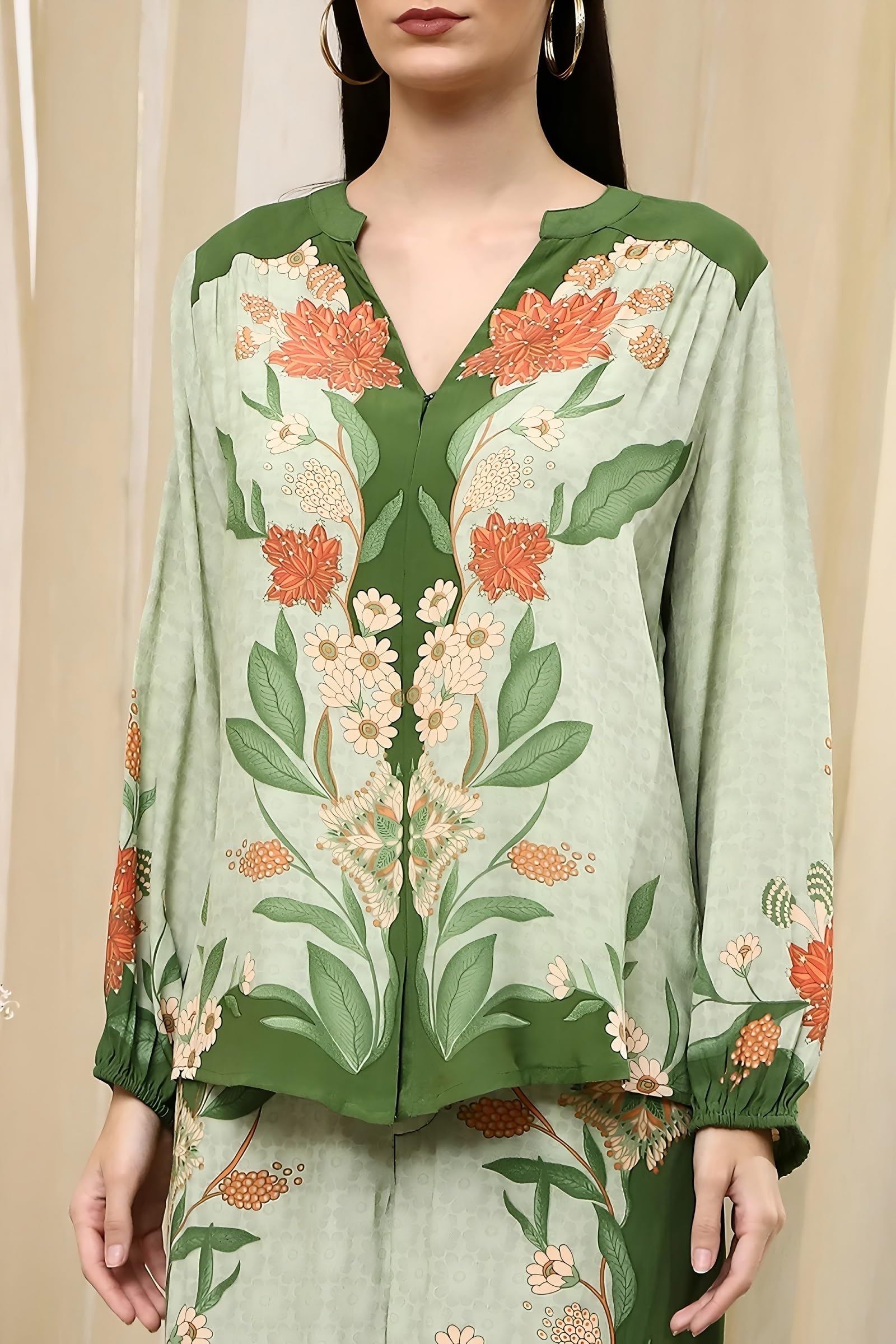 Asmeriyo Women Co-Ord Kurta Set - Green Floral - Image 5