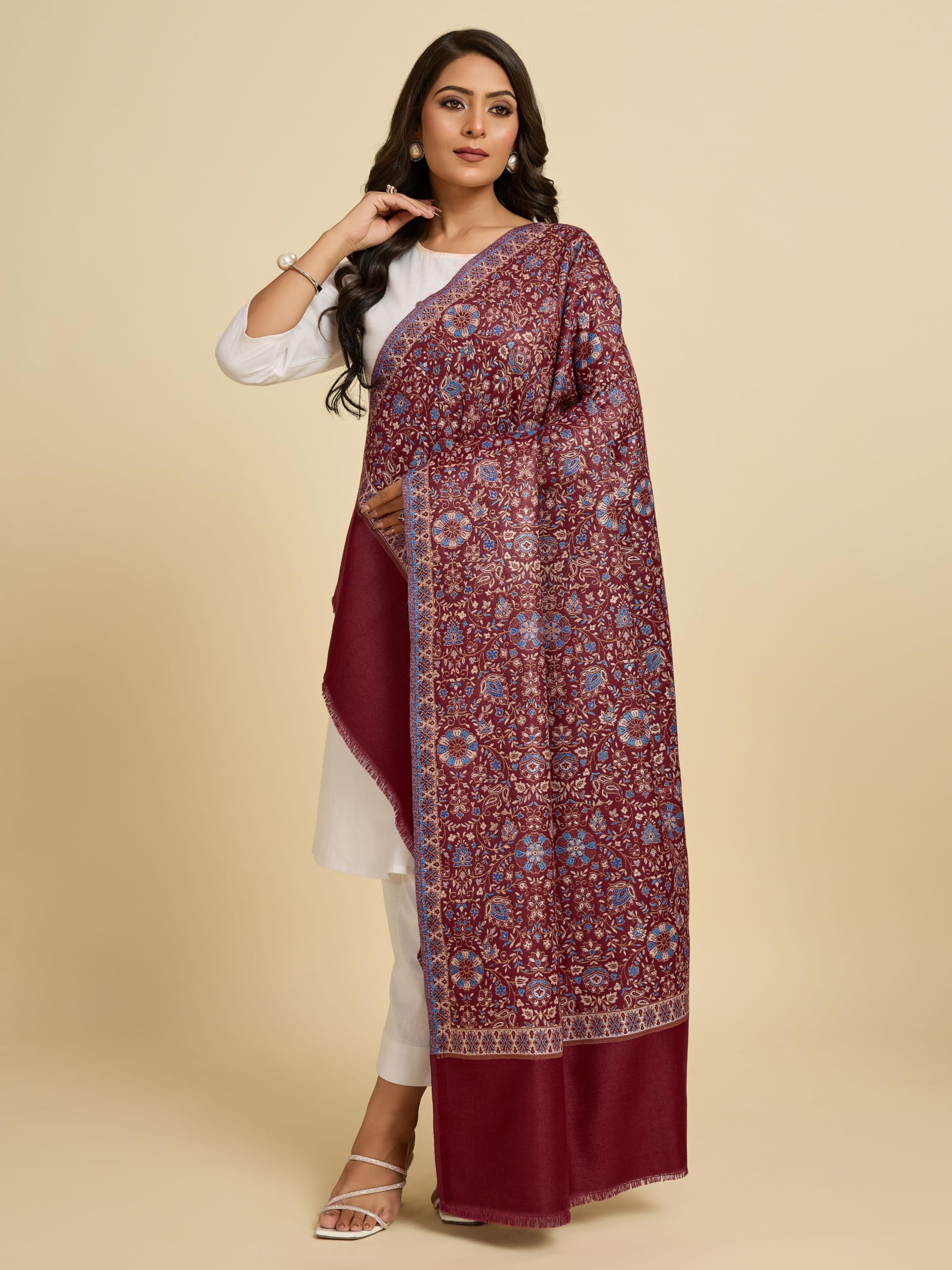 Weavers Villa Maroon Acrylic Shawl for Women - Image 3