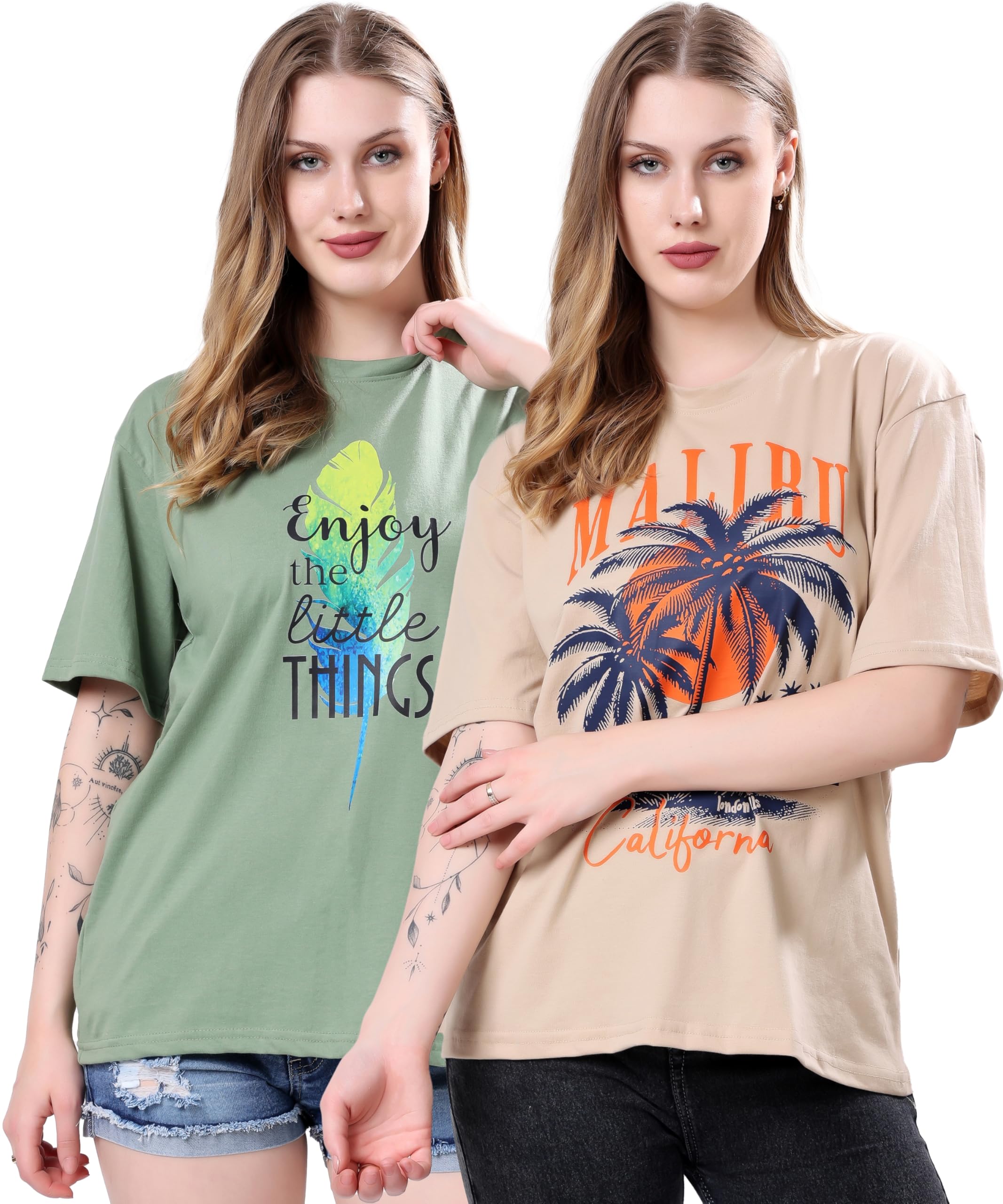 London Hills Women's Oversized Tshirt - Cream Green
