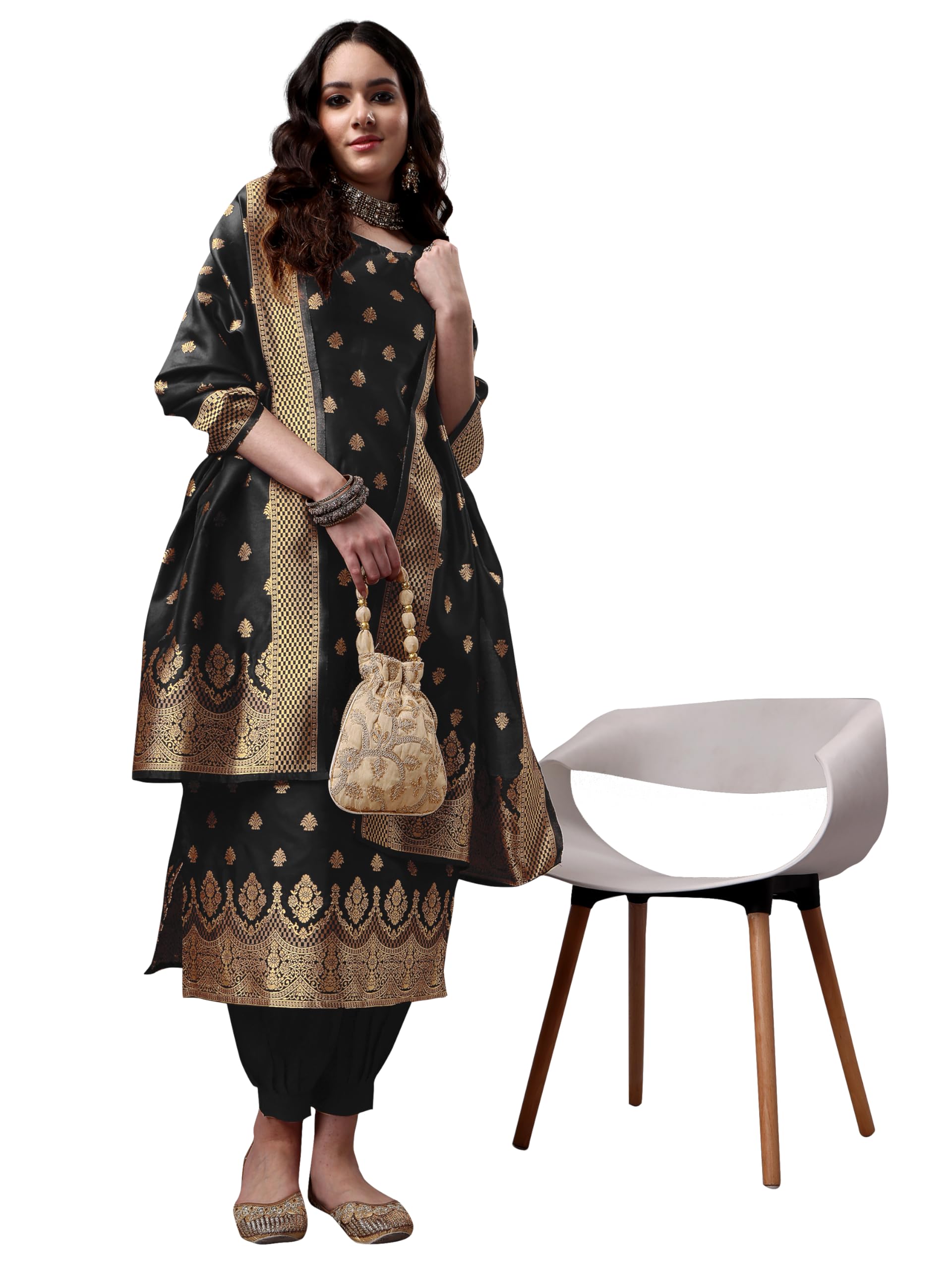 EthnicJunction Women Embellished Banarasi Silk Kurta Pant