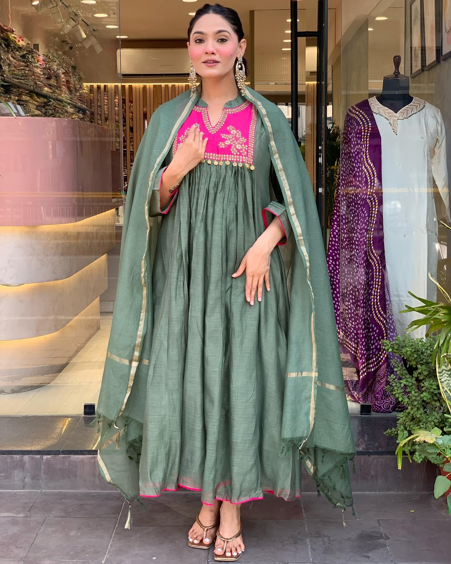 GoSriKi Pista Anarkali Kurta Set for Women - Image 5