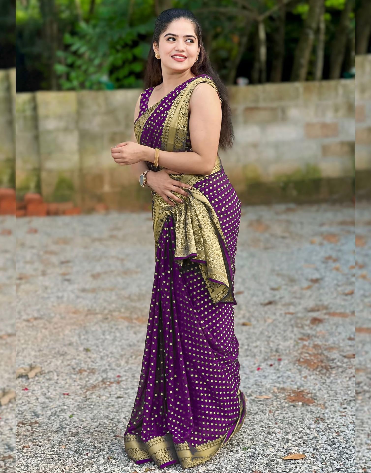SIRIL Women's Banarasi Soft Silk Saree - Purple - Image 2