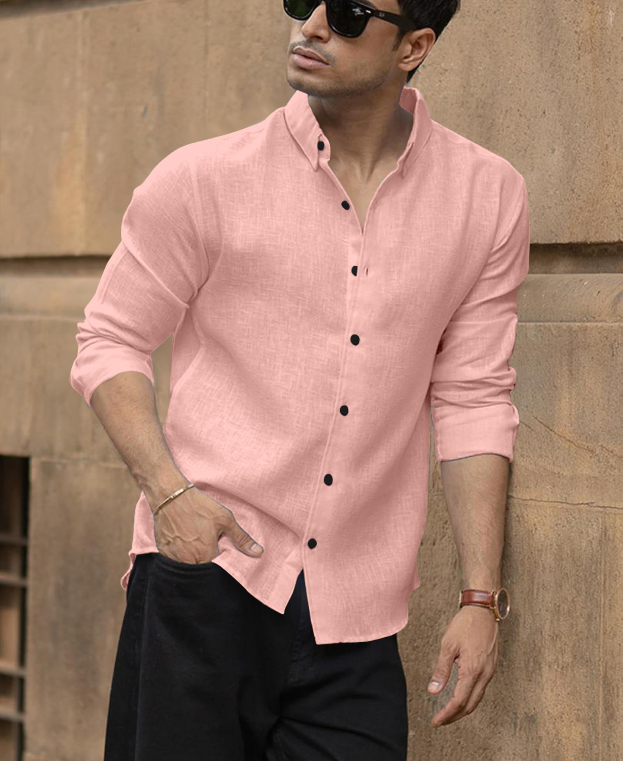 NexaFlair Peach Linen Cotton Shirt for Men - Image 4