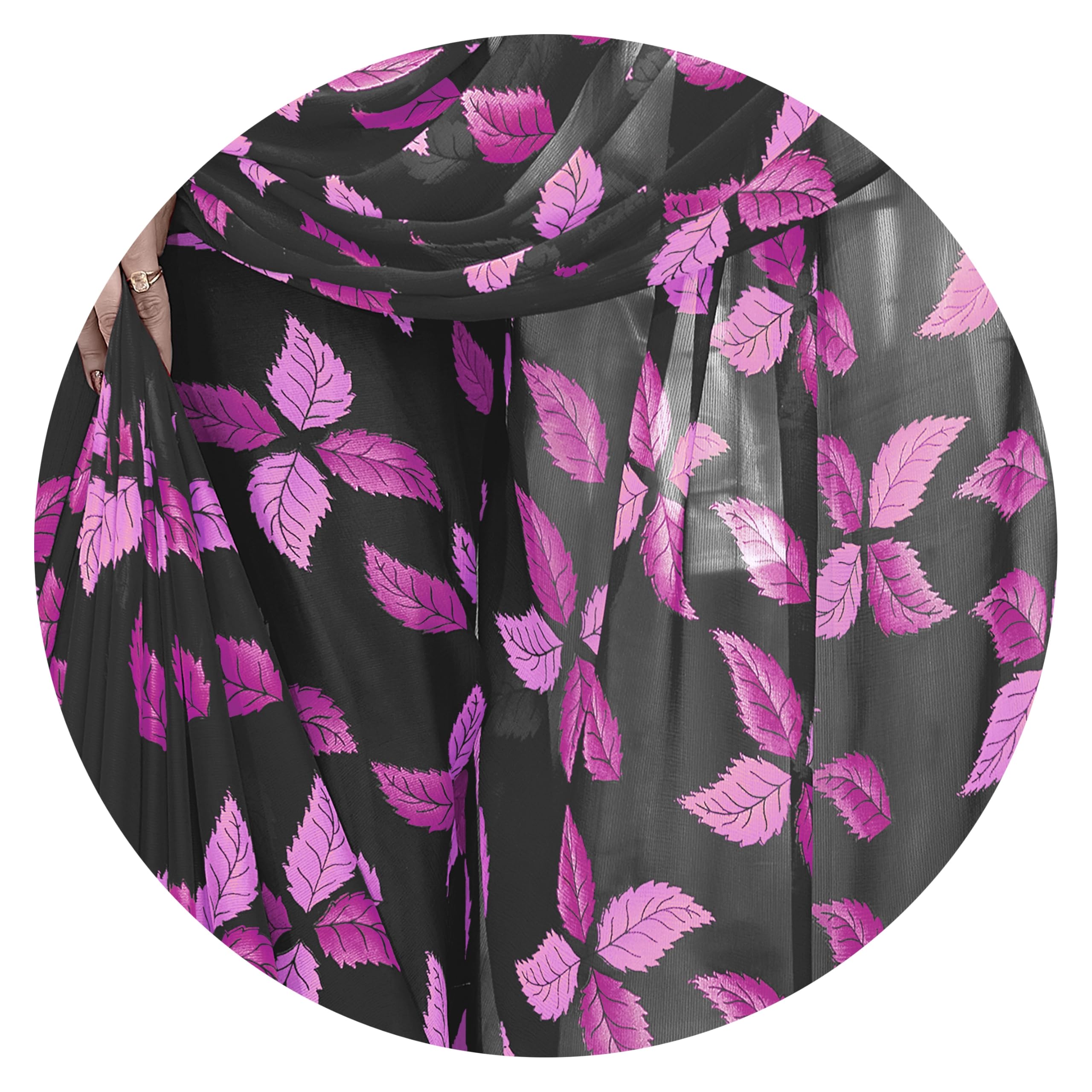 MIRCHI FASHION Women's Chiffon Floral Saree - Black Magenta Pink - Image 5