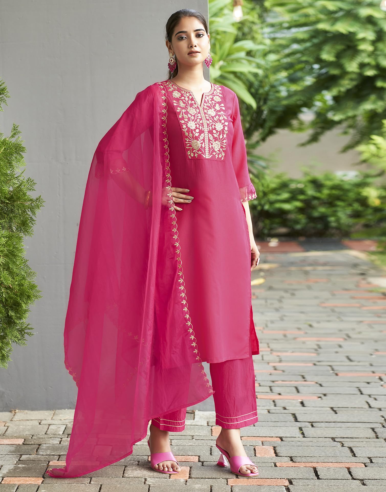 SKYLEE Dark Hot Pink Silk Blend Kurta Set for Women - Image 3
