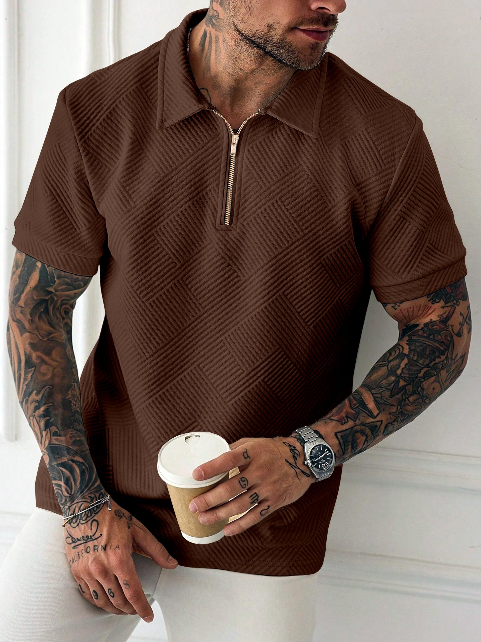 KAJARU Men Quarter-Zip Polo T-Shirt - Image 5