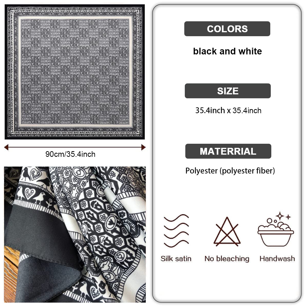 PALAY Scarf for Women Satin Silk-Like Black - Image 2