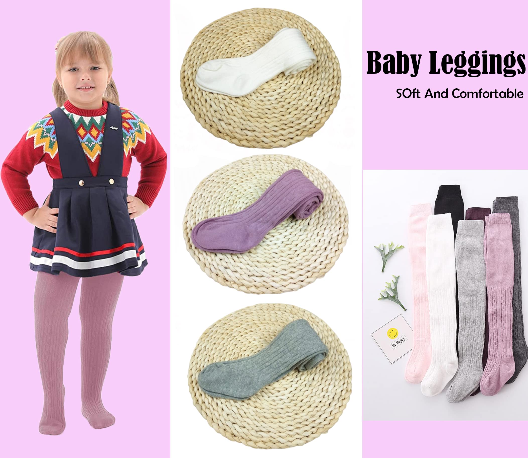 SYGA Baby Soft Cotton Leggings for Girls - White Purple Grey - Image 3