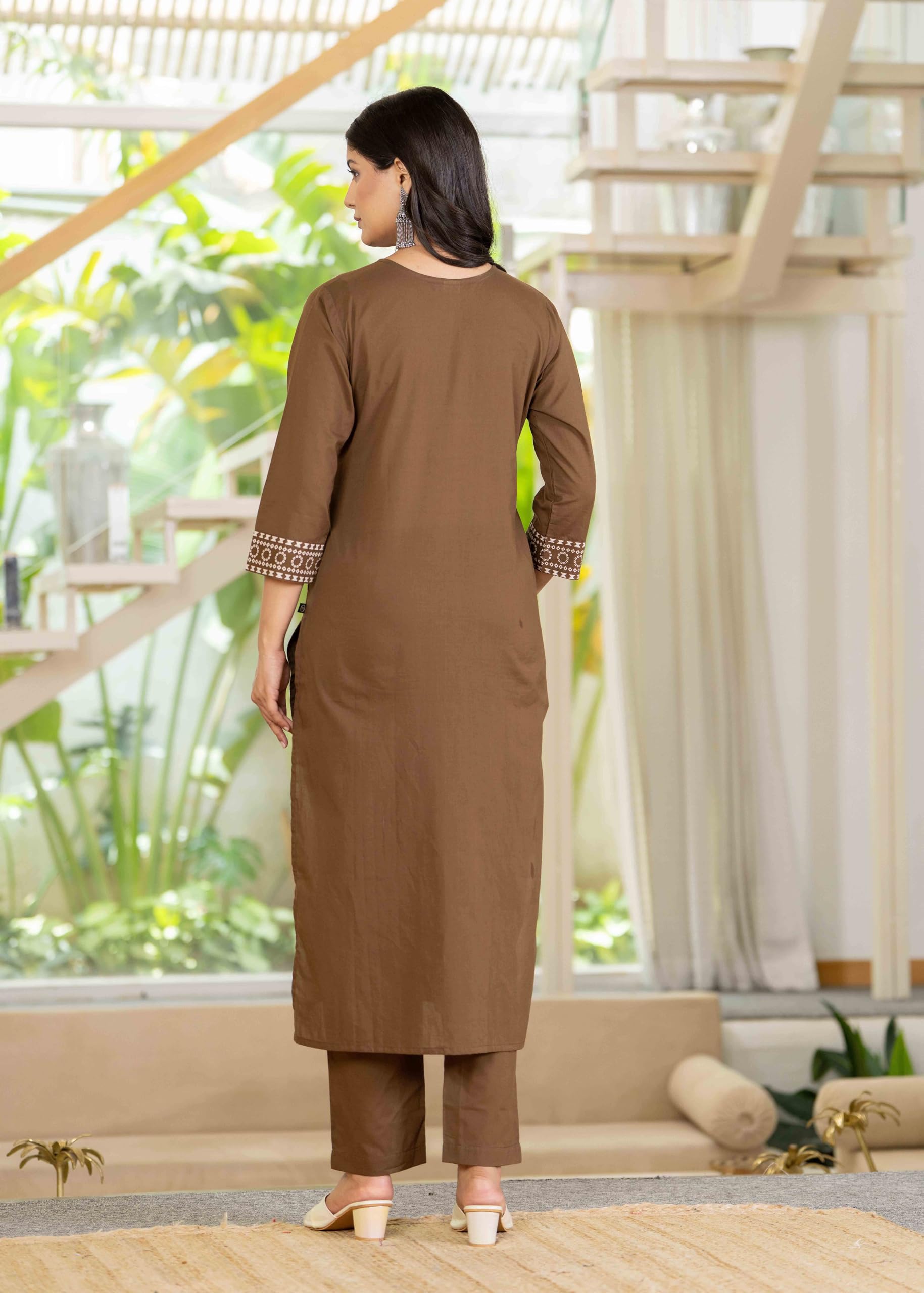 Pistaa Cotton Bandhani Kurta Set with Dupatta - Chocolate Brown - Image 5
