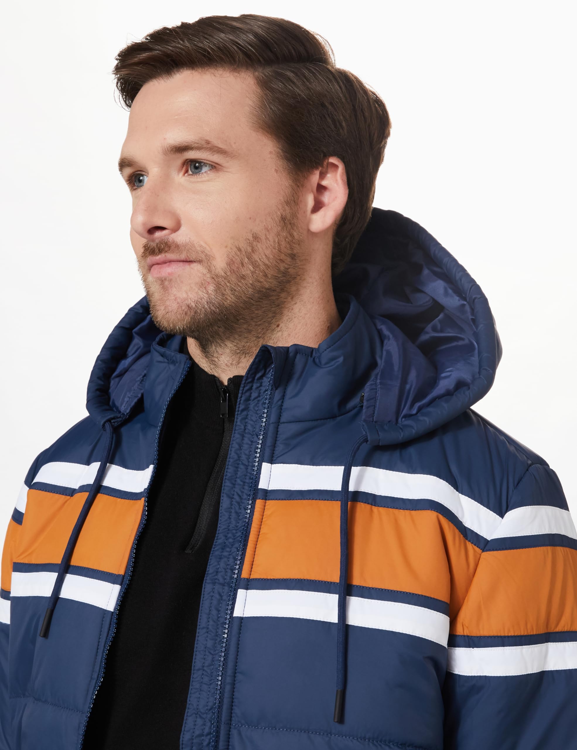 Symbol Men Quilted Hooded Bomber Jacket - Denim - Image 4