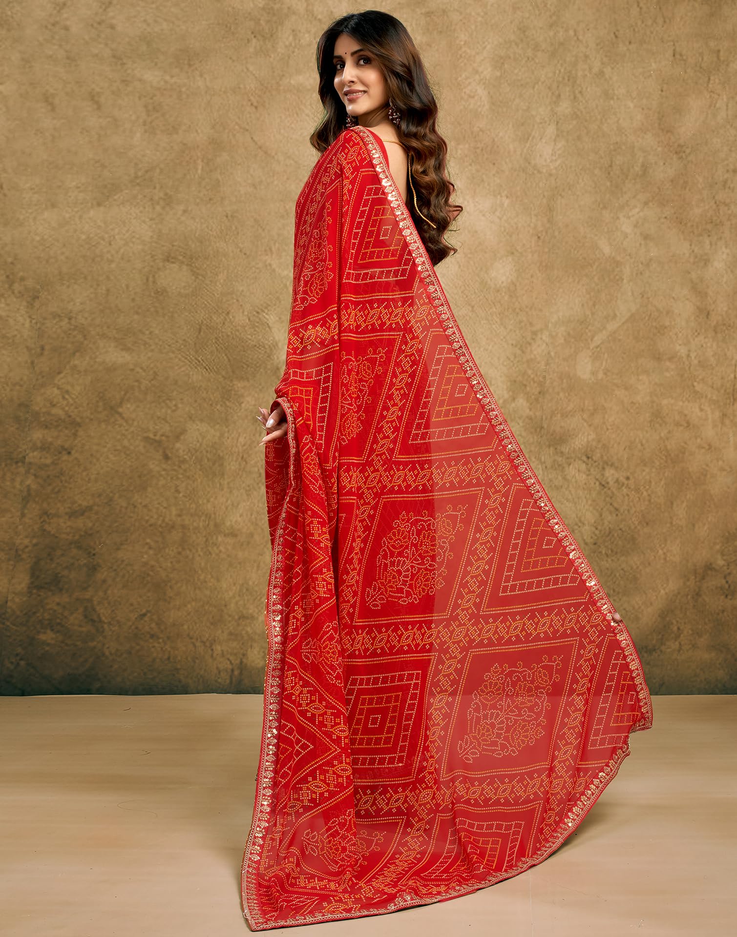 SIRIL Women's Georgette Bandhani Printed Saree - Image 4