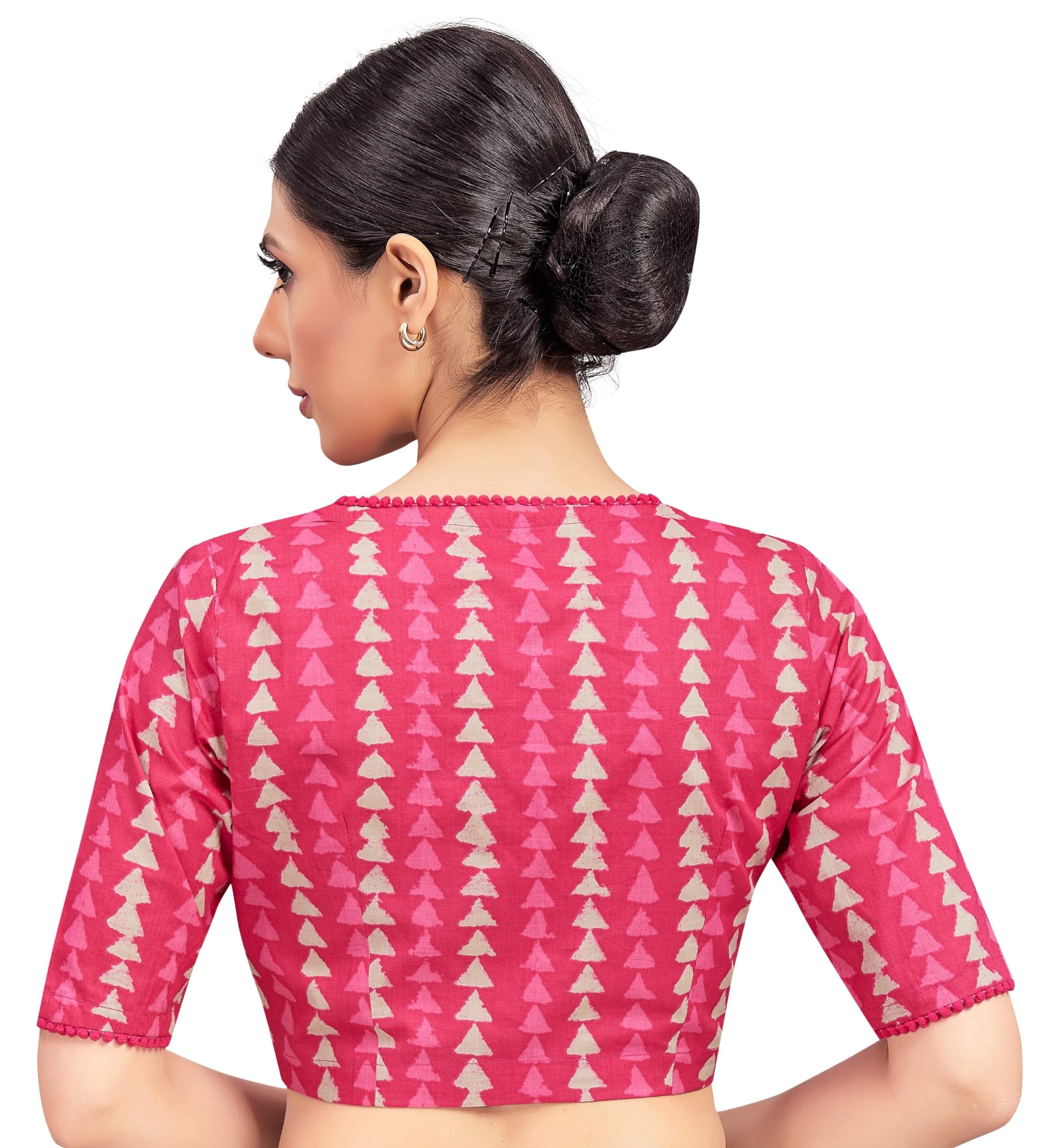 Studio Shringaar Women's Cotton Block Printed Saree Blouse - Pink - Image 2