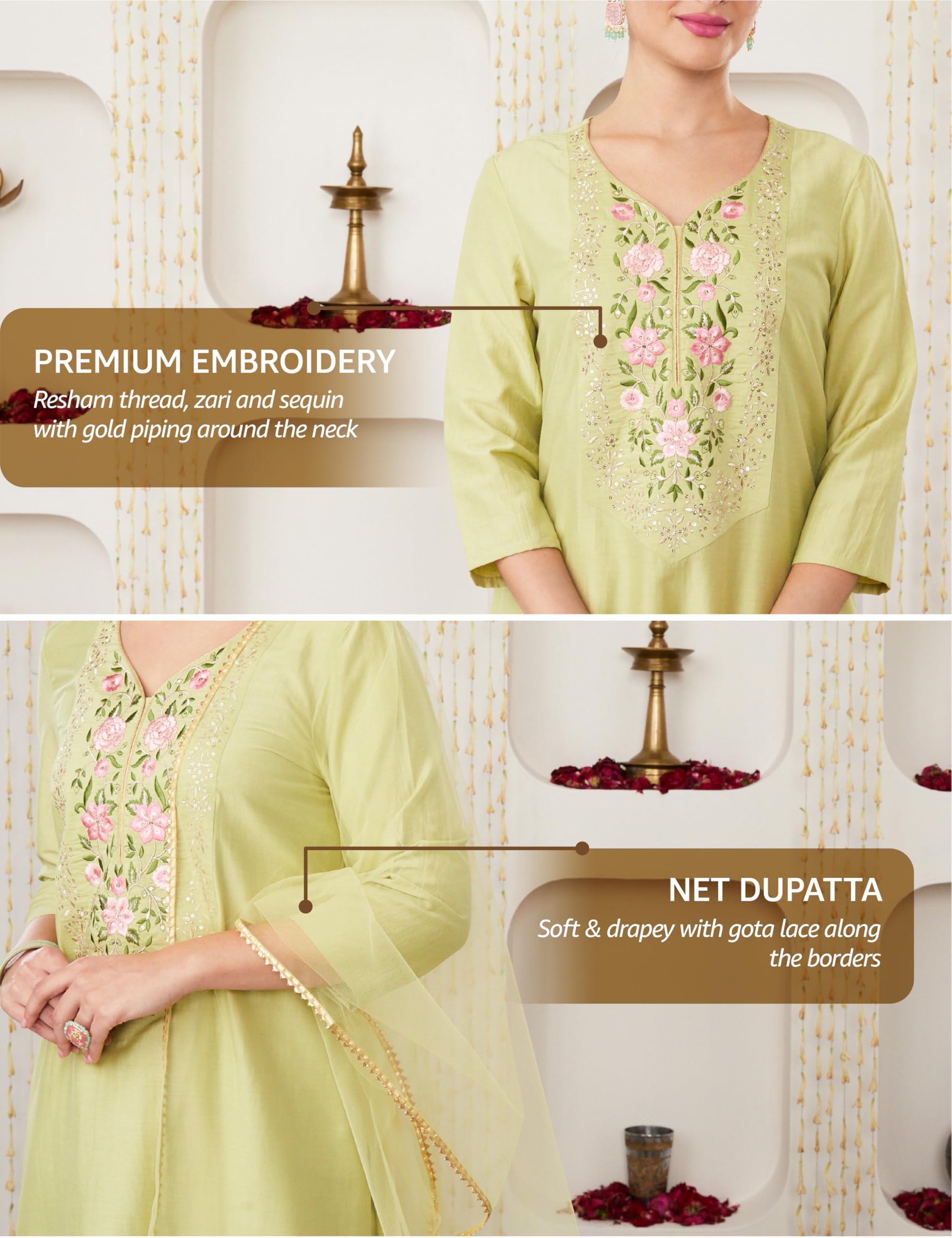 Myx Women's Embroidered Kurta Pant Set with Dupatta - Image 3