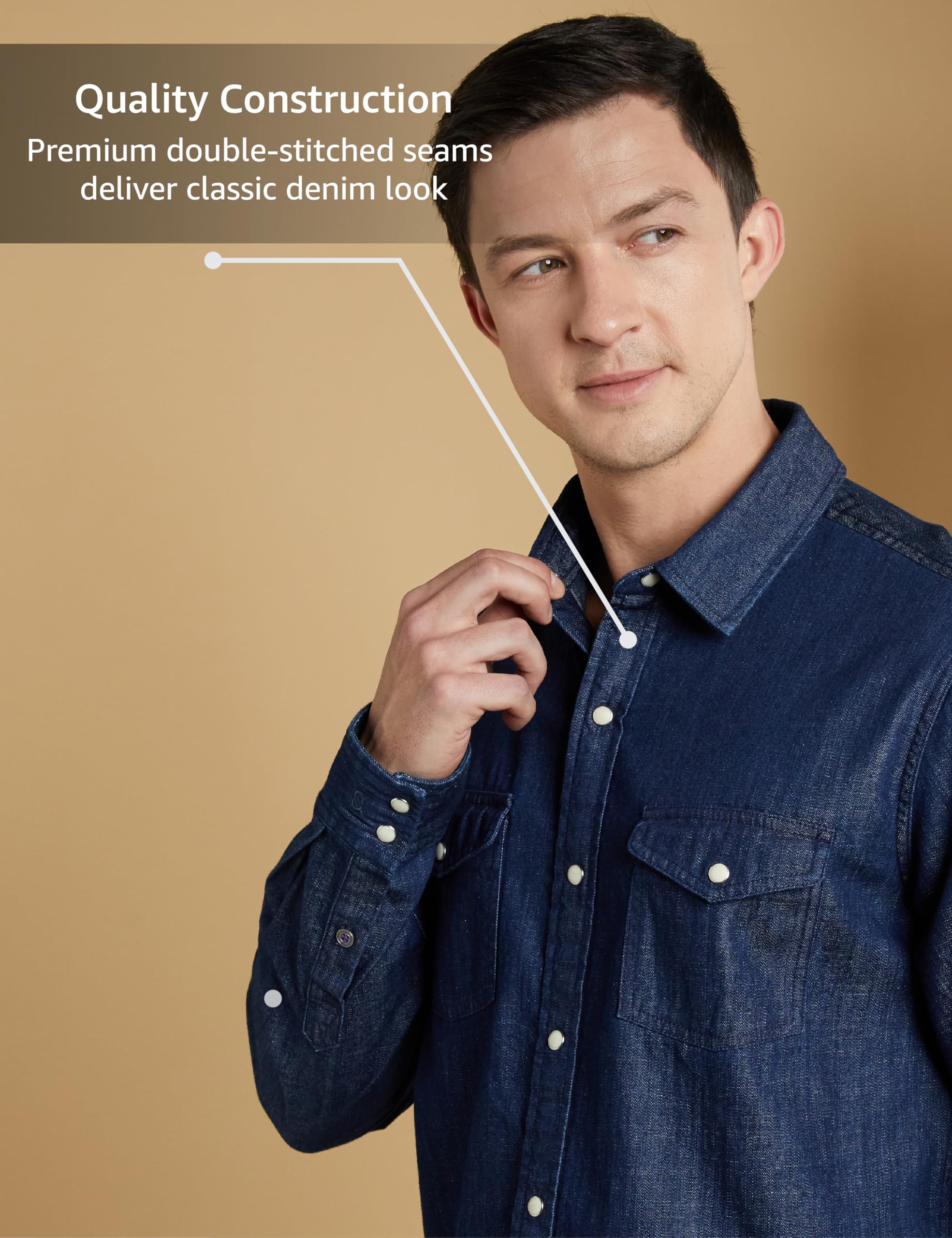 Symbol Men's Casual Cotton Denim Shirt - Dark Rinse - Image 4