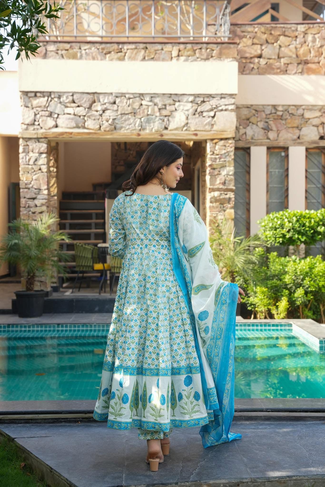 GoSriKi White Anarkali Kurta Set for Women - Image 2