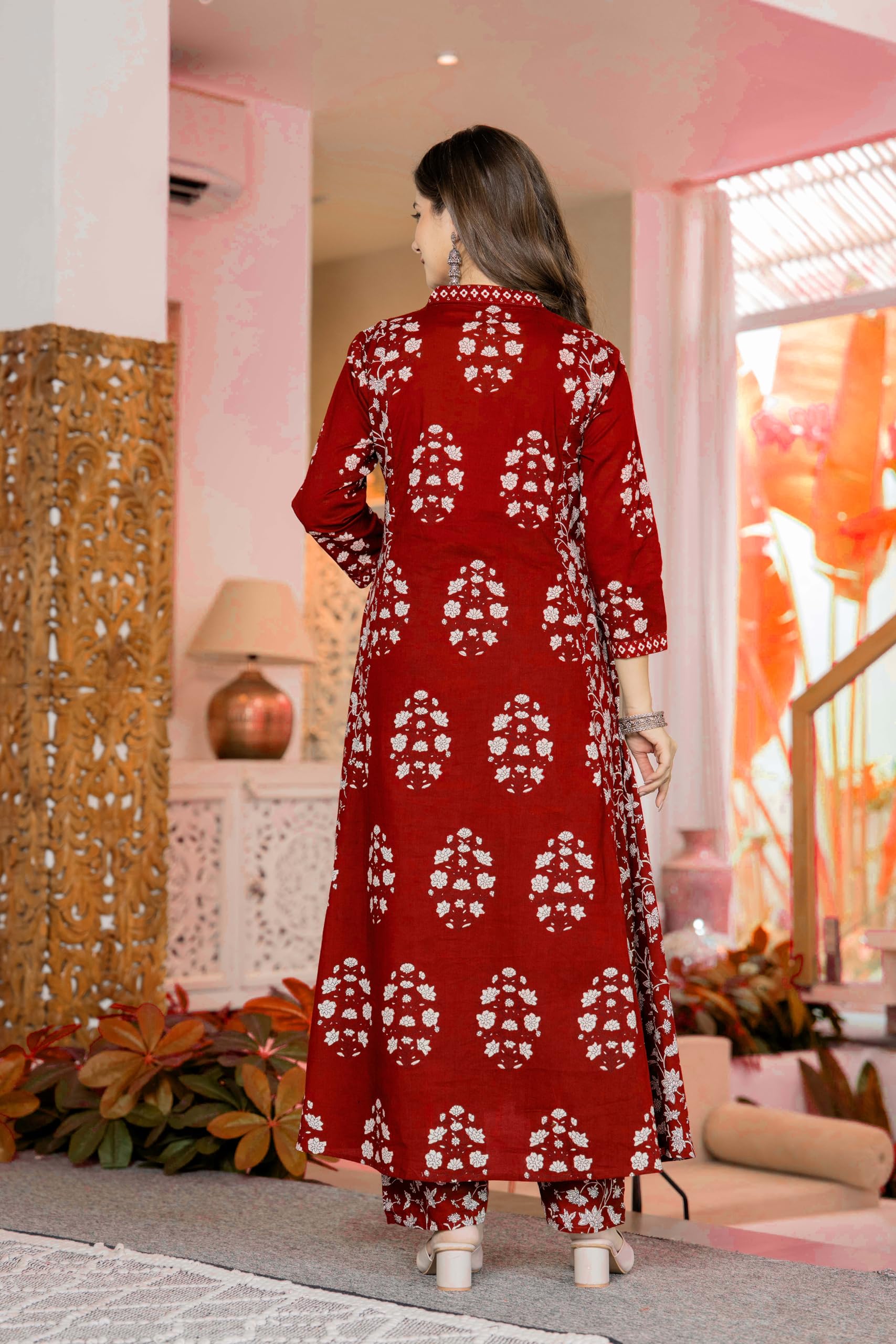 PARTHVI Red Cotton Kurta Set with Dupatta - Image 2