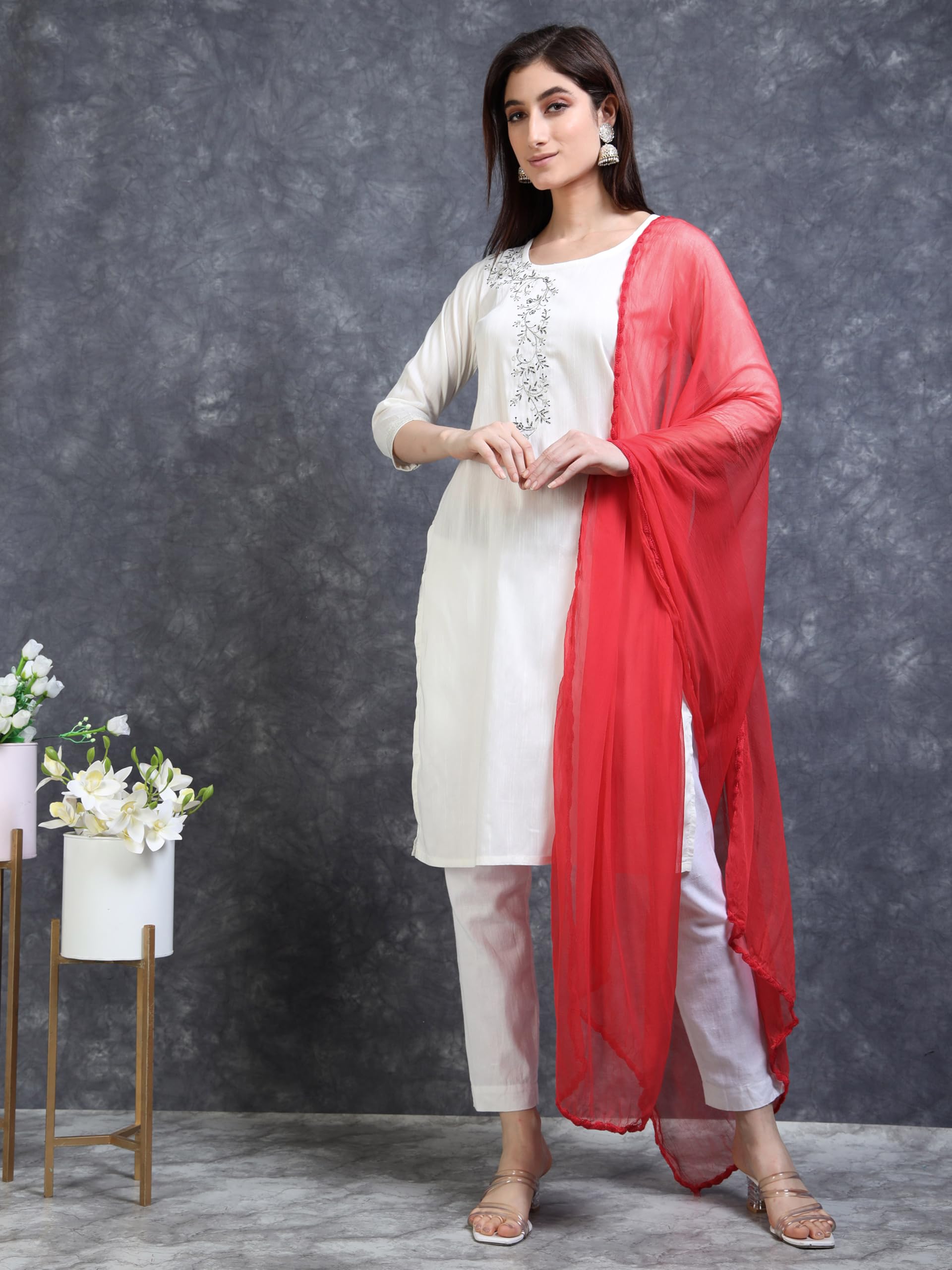 Miraan Pink Chiffon Dupatta with Woven Border - Image 3