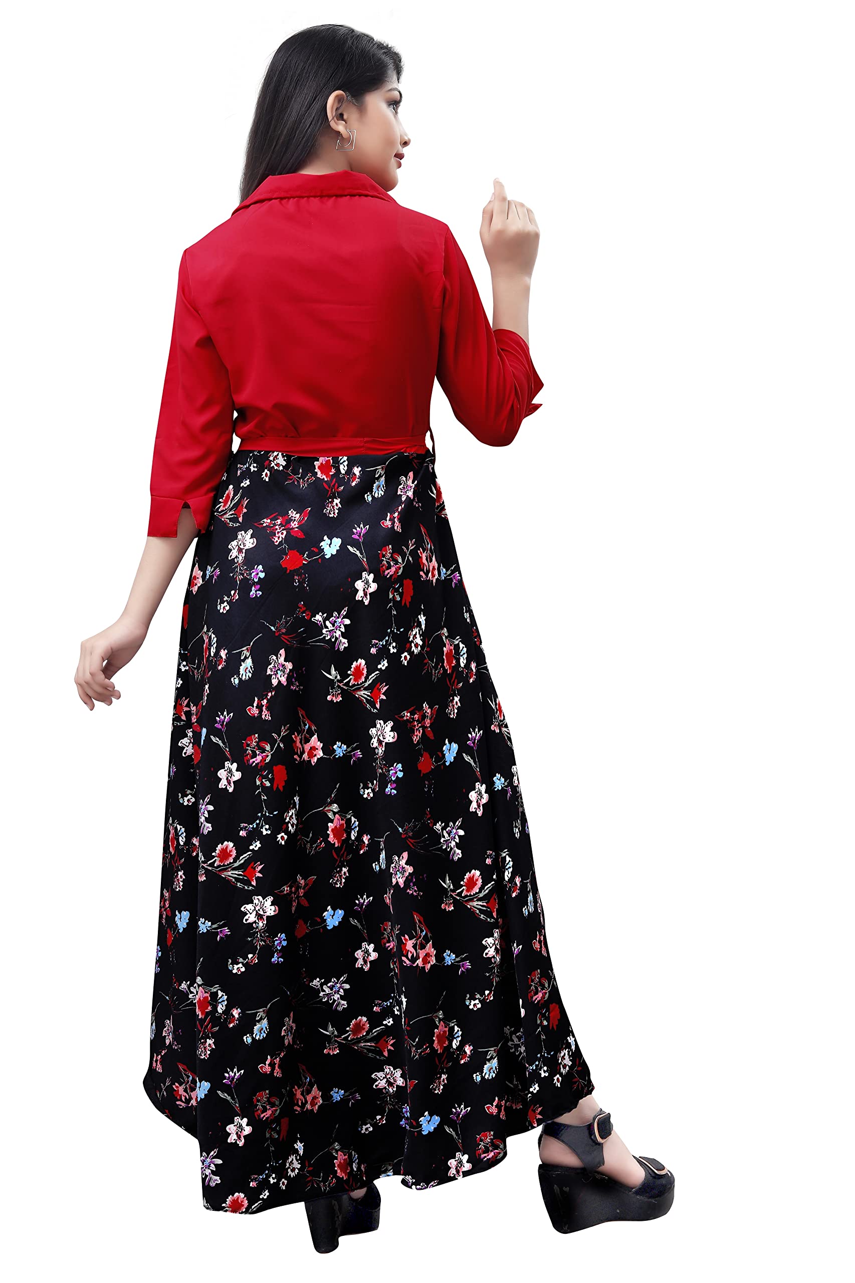 Aarya Floral Maxi Dress for Girls - Red - Image 4