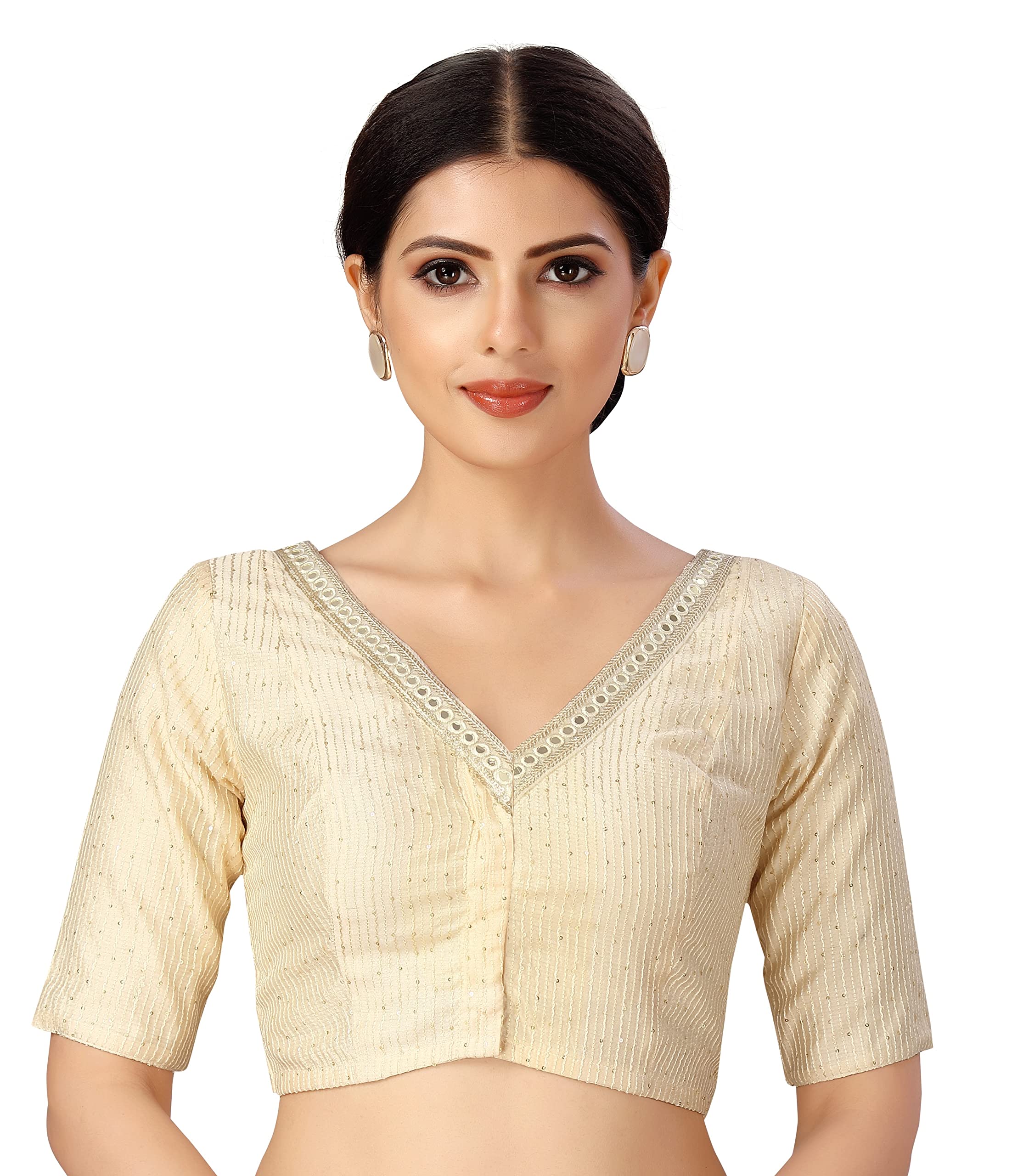 Studio Shringaar Women's Saree Blouse with Mirror Work - Gold