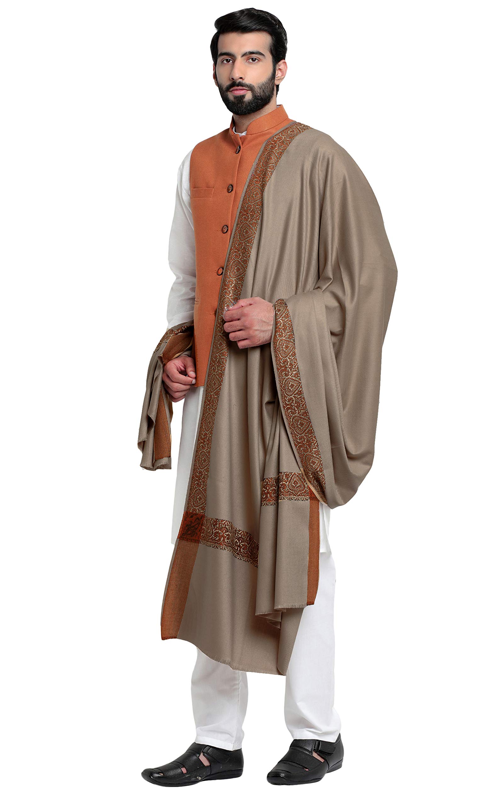 Weavers Villa Men Woven Border Woollen Shawl - Image 3