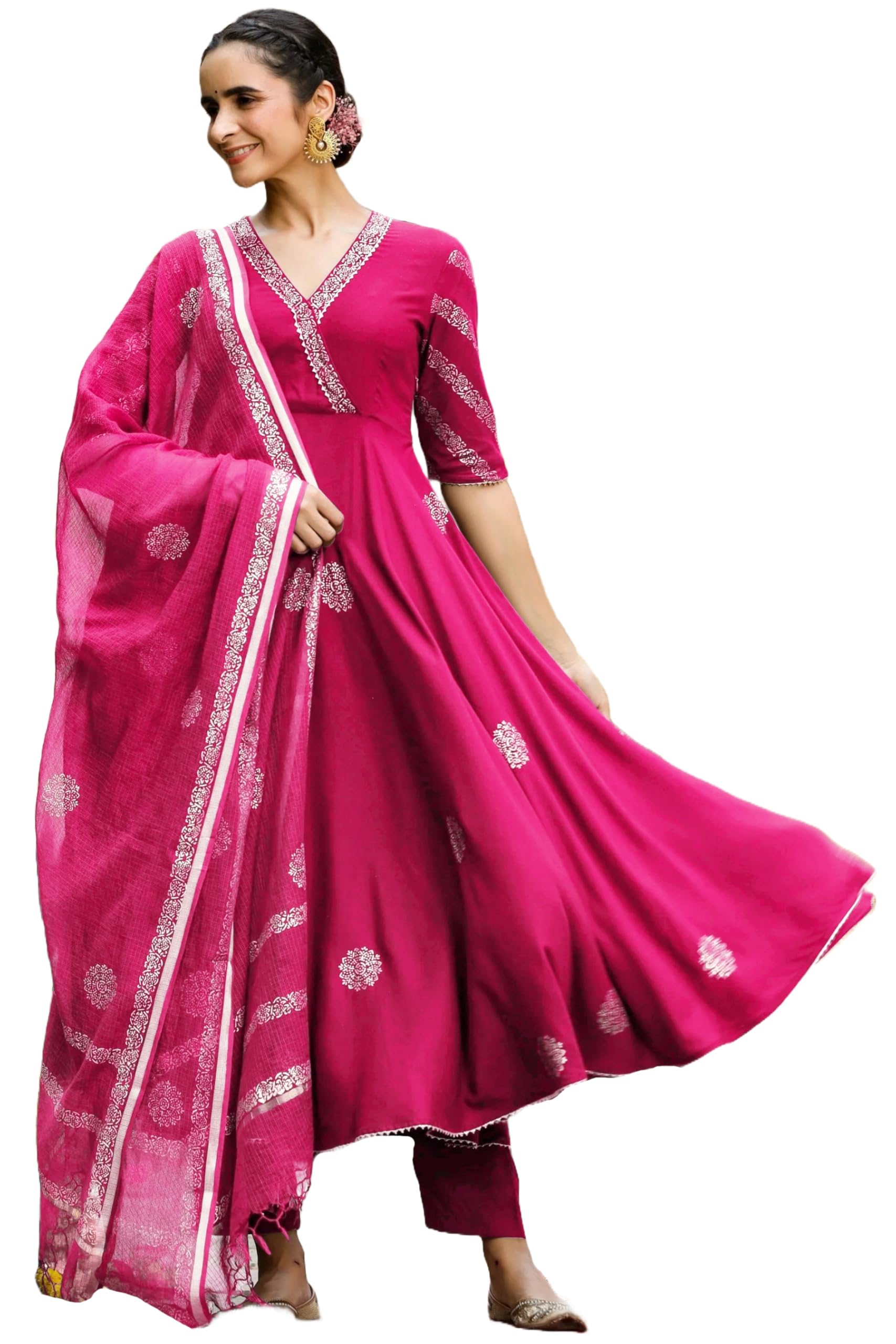 GoSriKi Women's Pink Anarkali Kurta Set