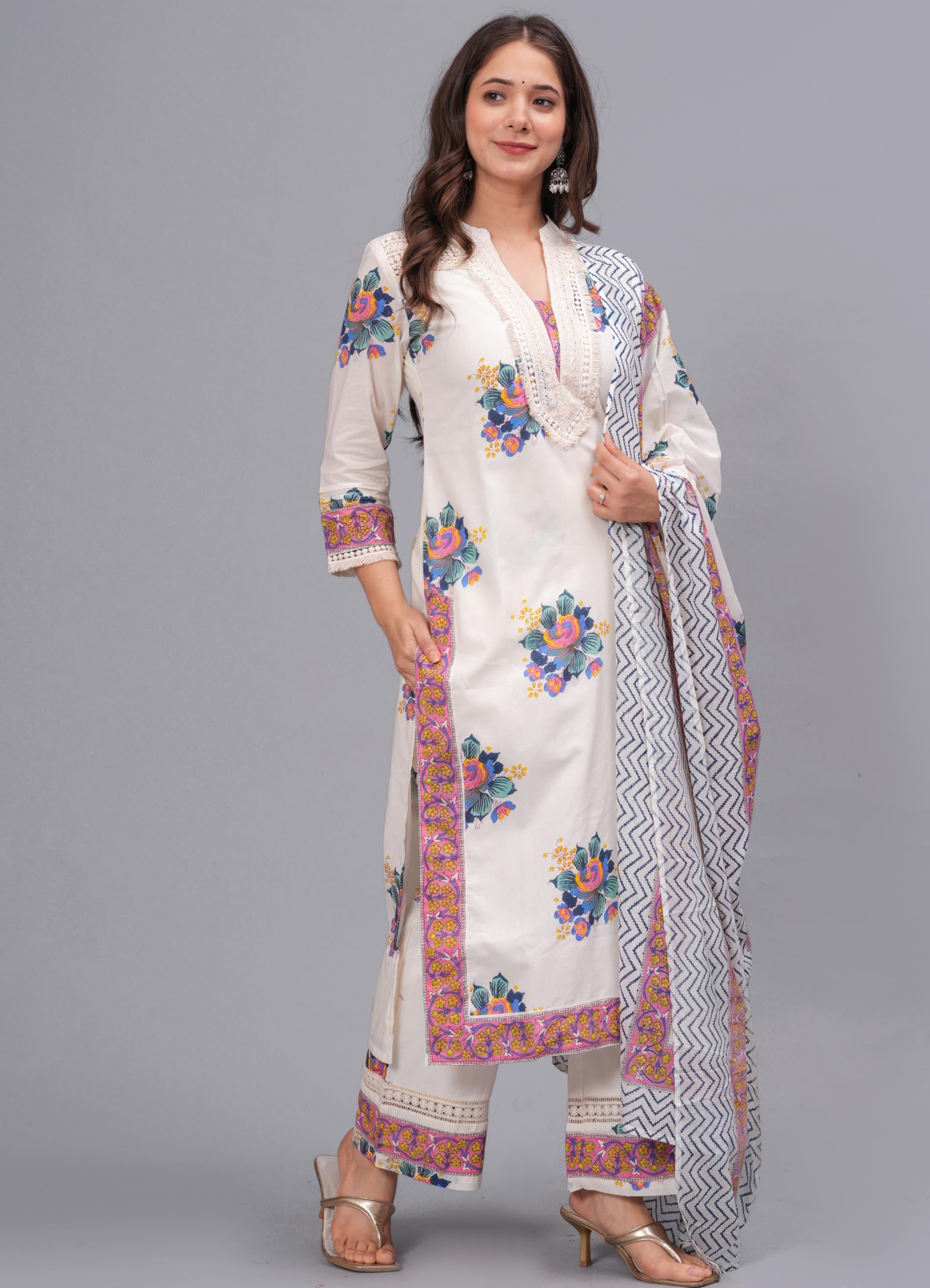 Amayra White Cotton Printed Kurta Set - Image 4