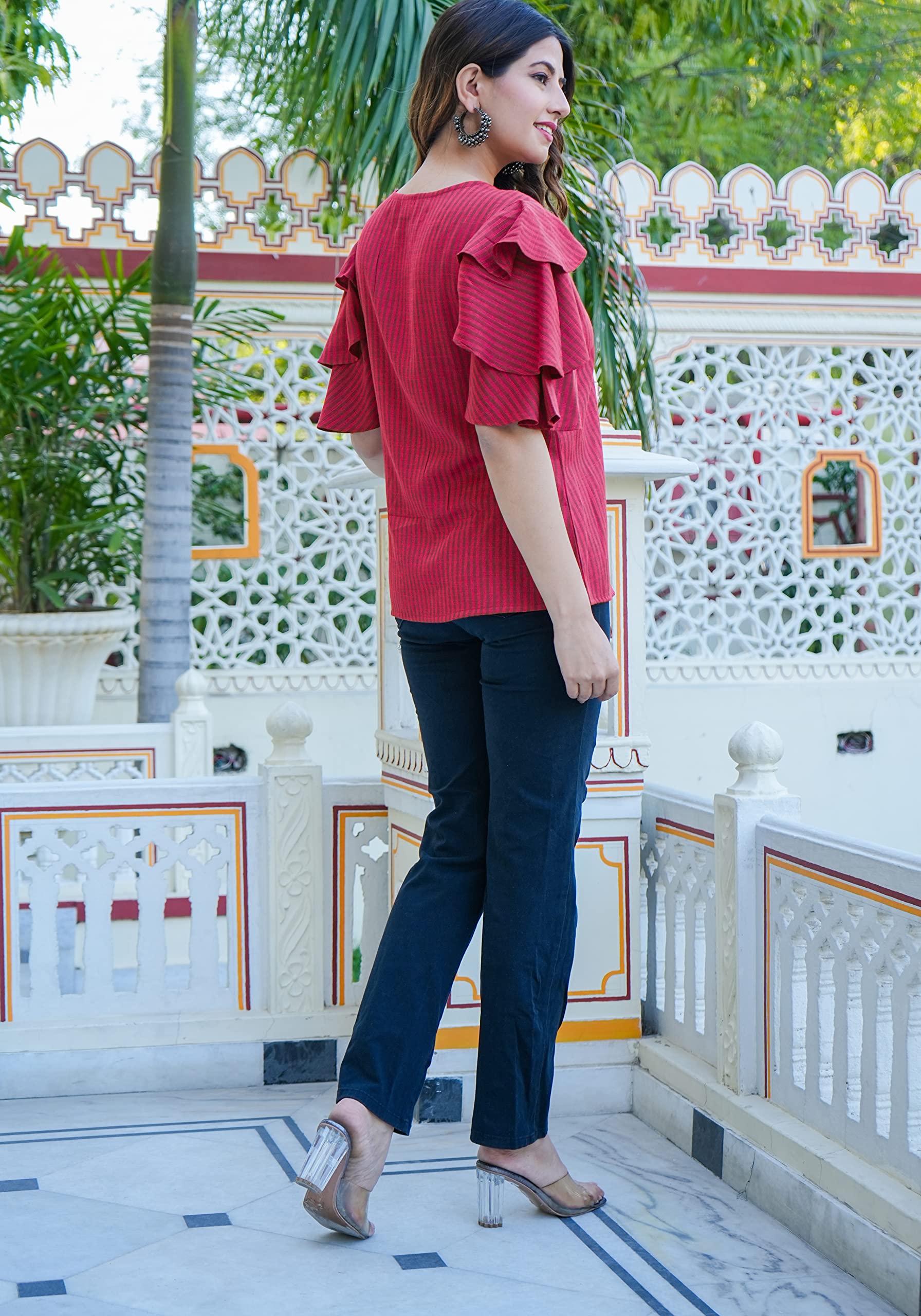 Yash Fashion Women's Stripe Printed Top - Maroon - Image 4