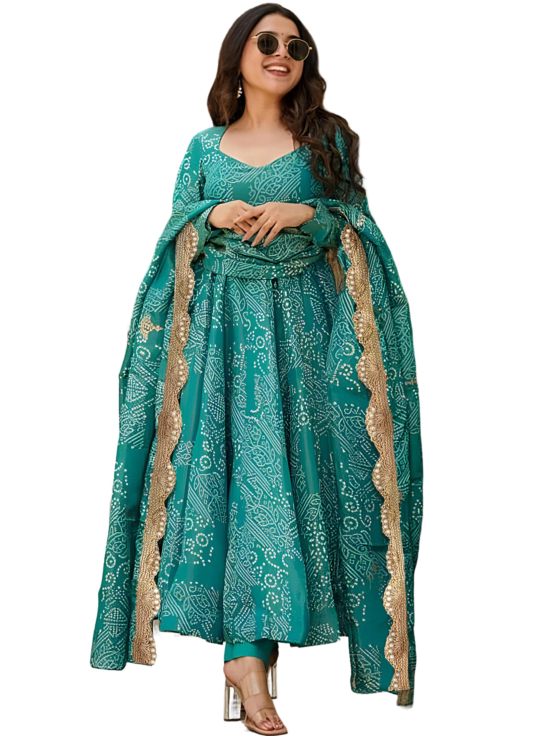 Pinkmint Women's Bandhani Print Anarkali Kurta Set