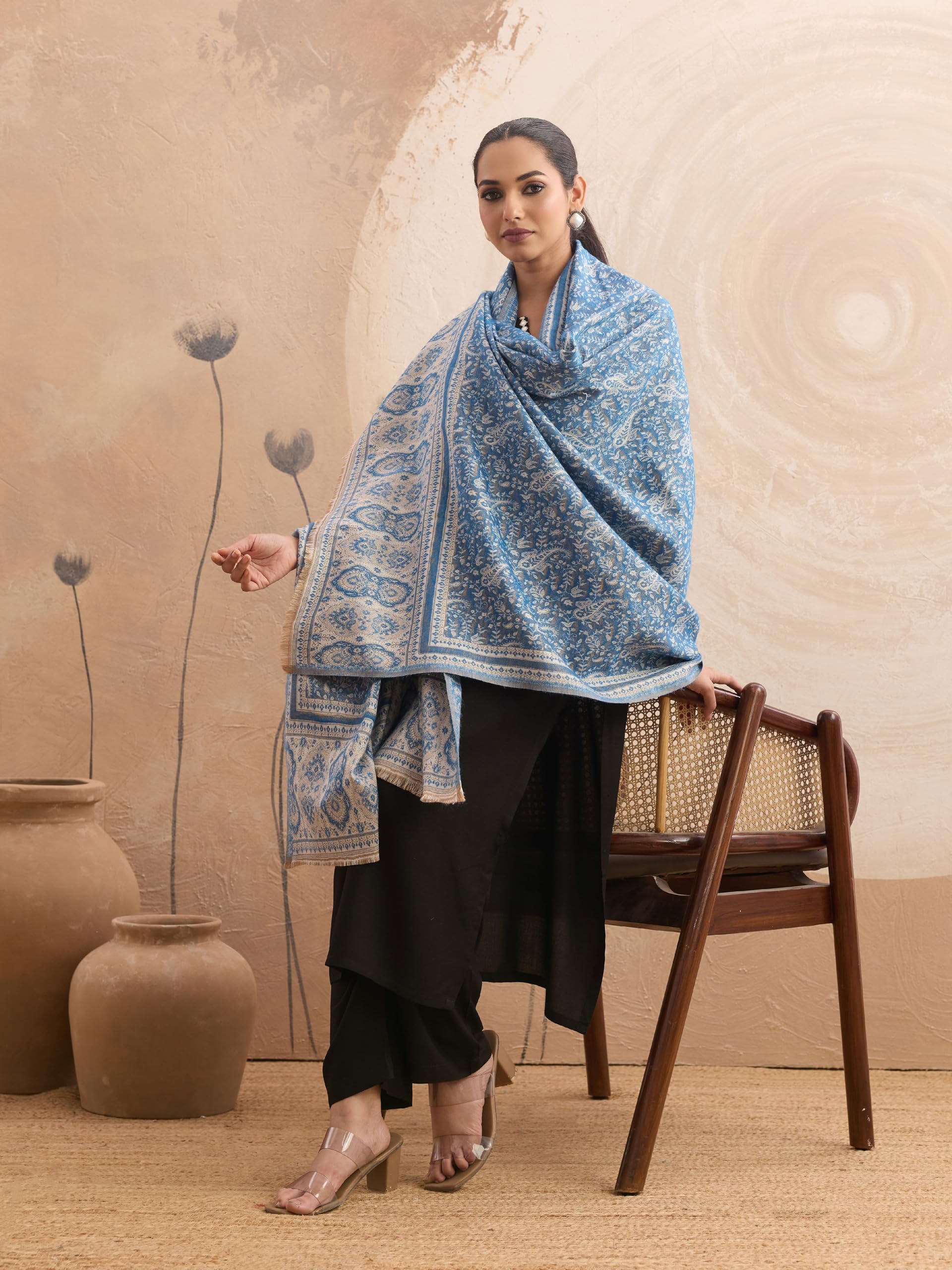 Weavers Villa Women's Acrylic Paisley Shawl - Ferozi - Image 5