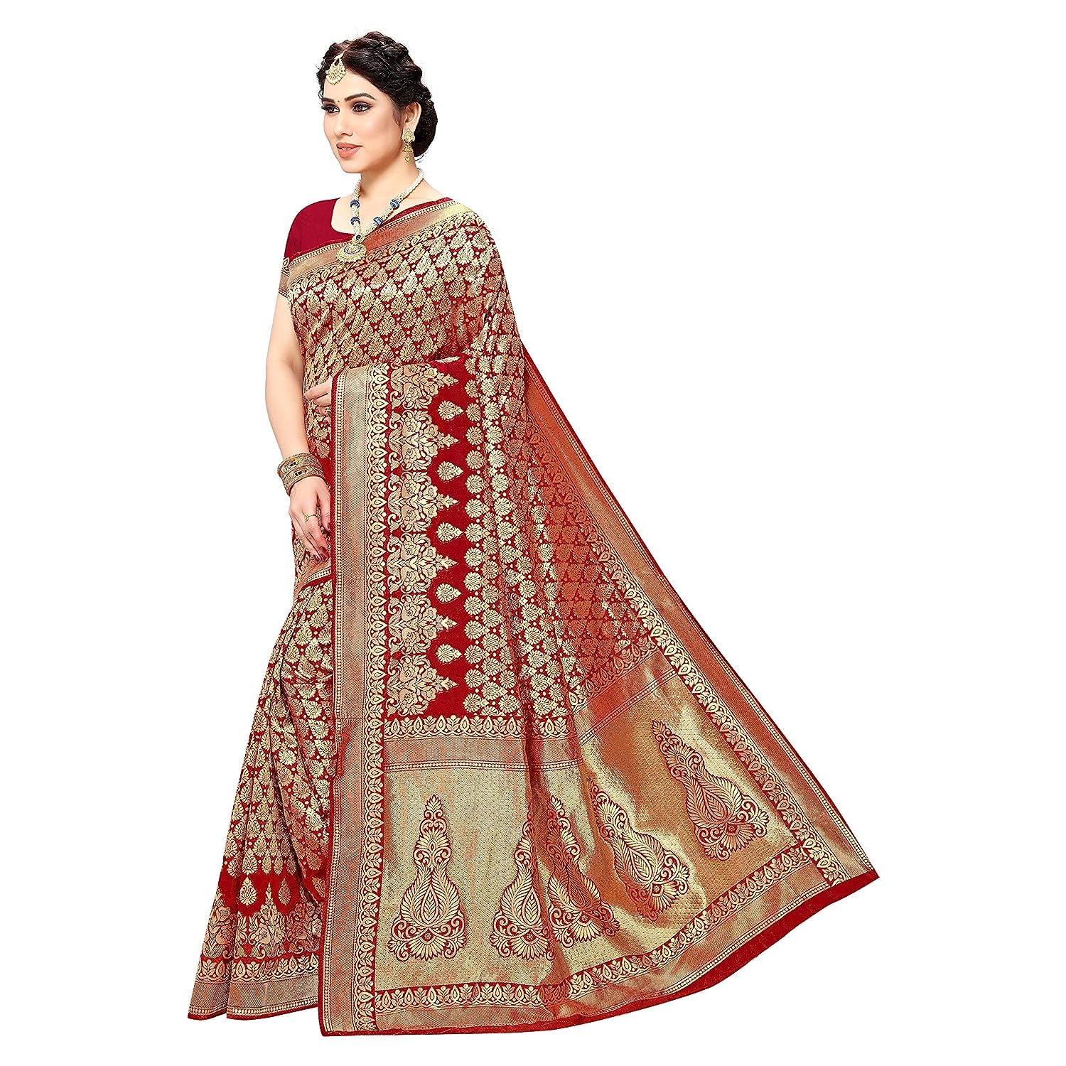 Yashika Women's Banarasi Kanjivaram Art Silk Saree - Red - Image 4