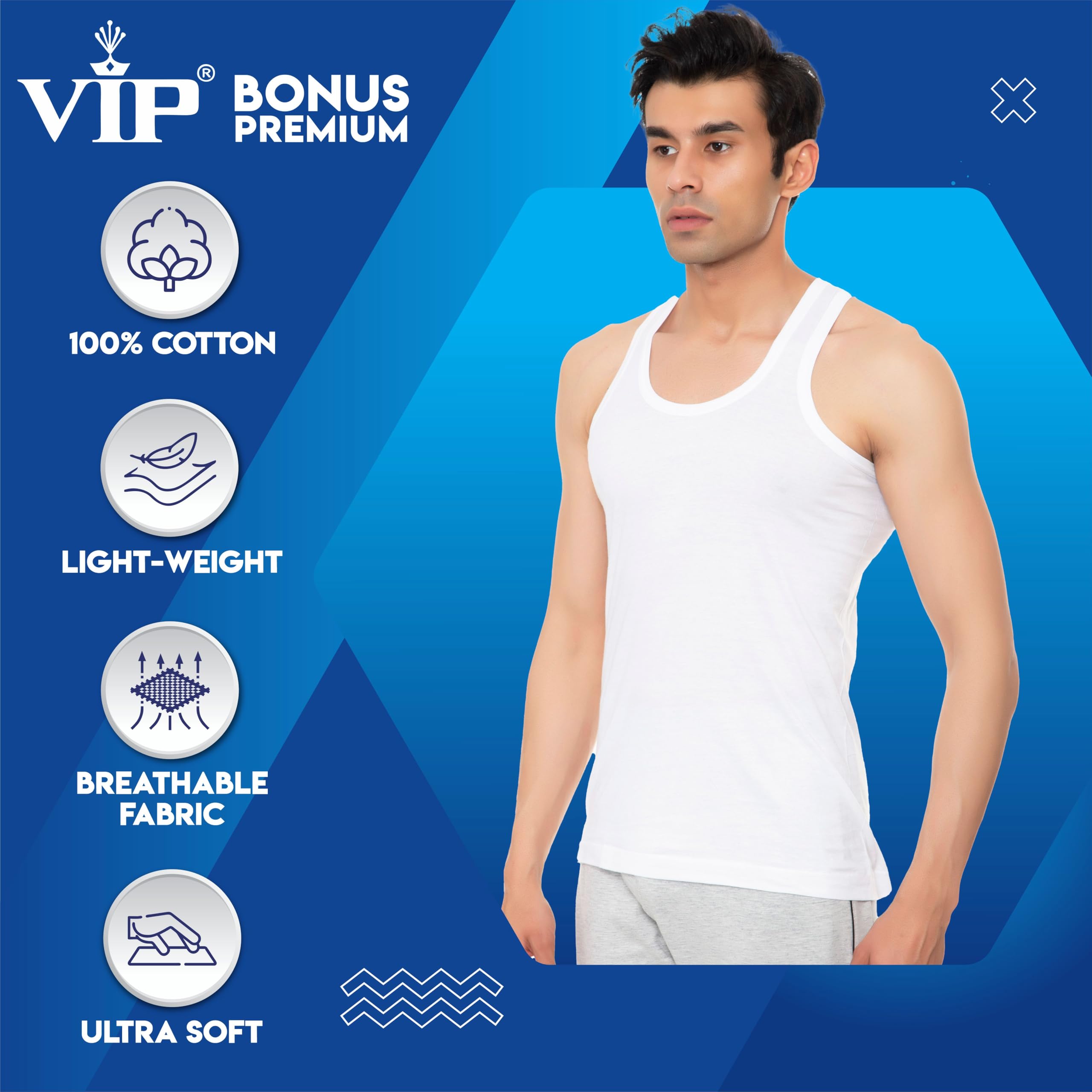 VIP Men's Cotton Sleeveless Vest - White - Image 3