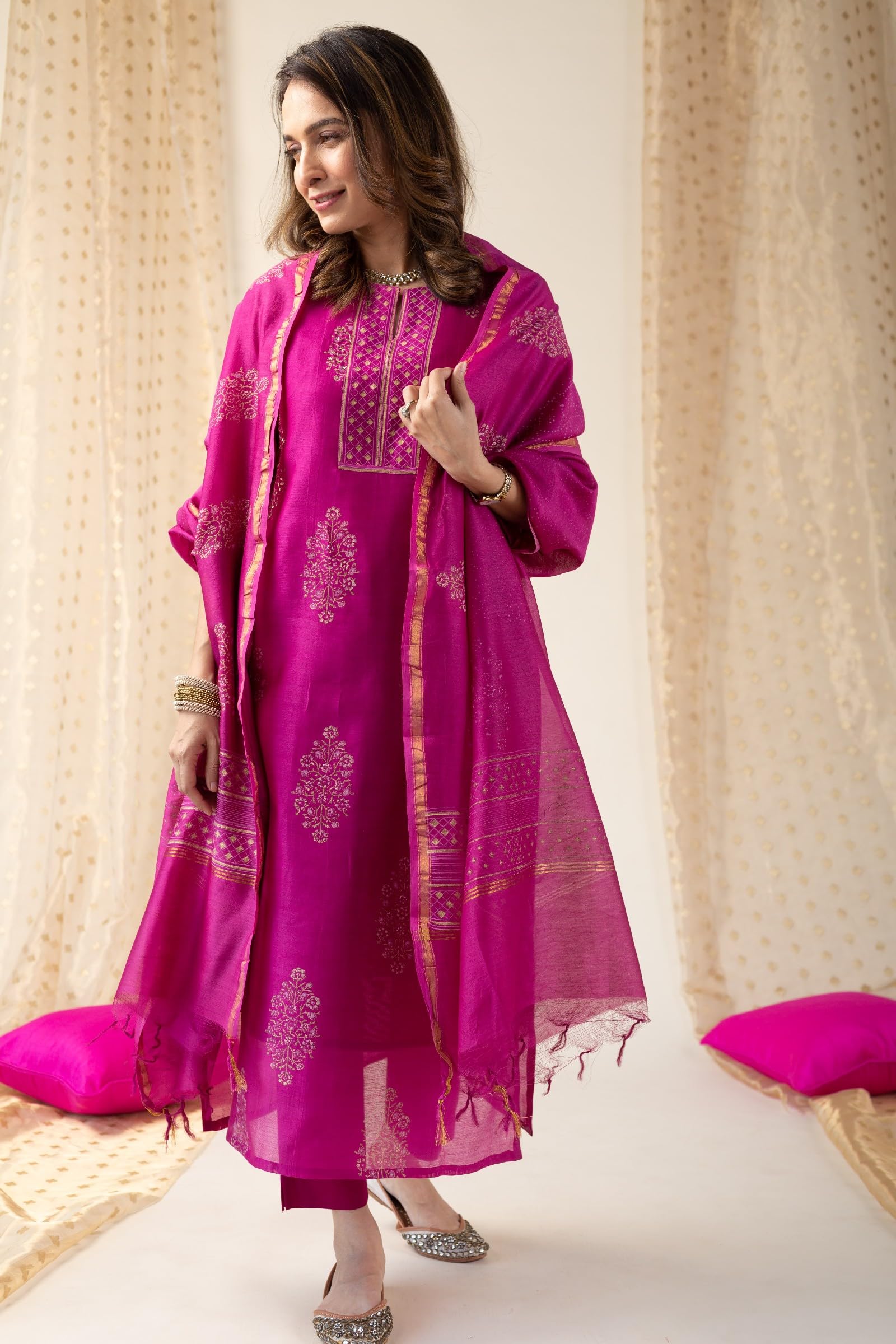 GoSriKi Pink Rayon Kurta Set for Women - Image 4