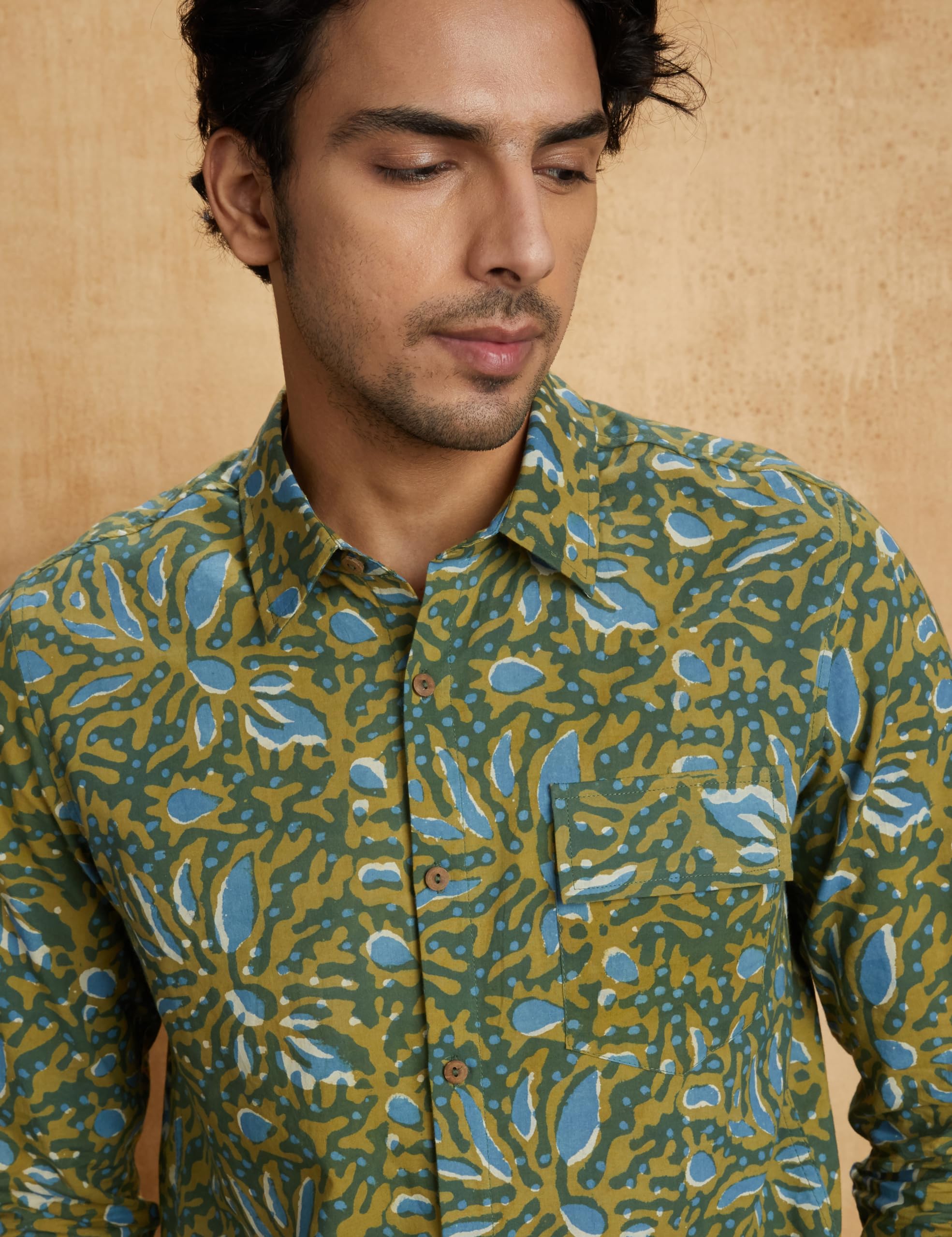 Symbol Men's Cotton Ethnic Shirt - Green Blue - Image 4