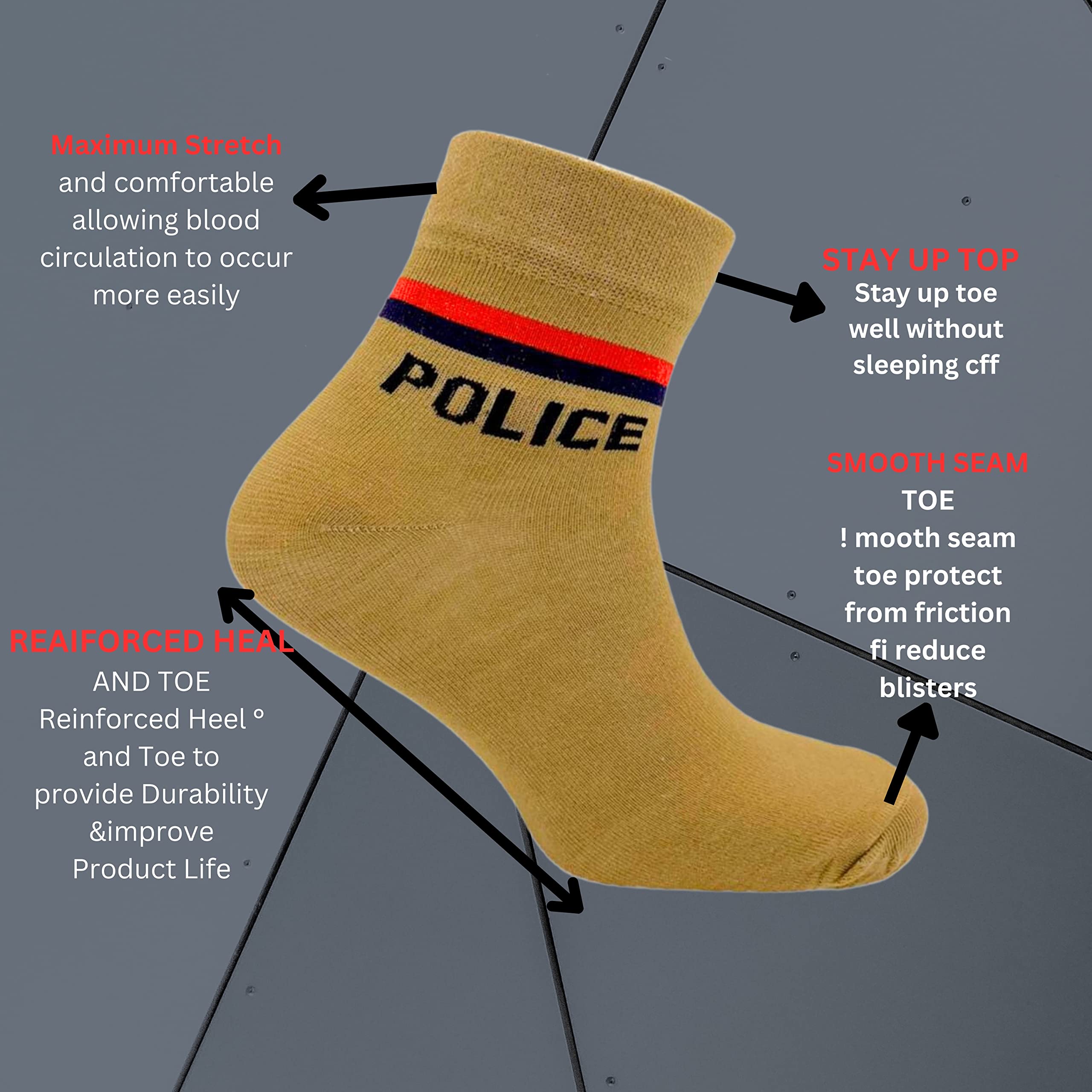 VDangi Police Socks for Men Women - Khaki - Image 5