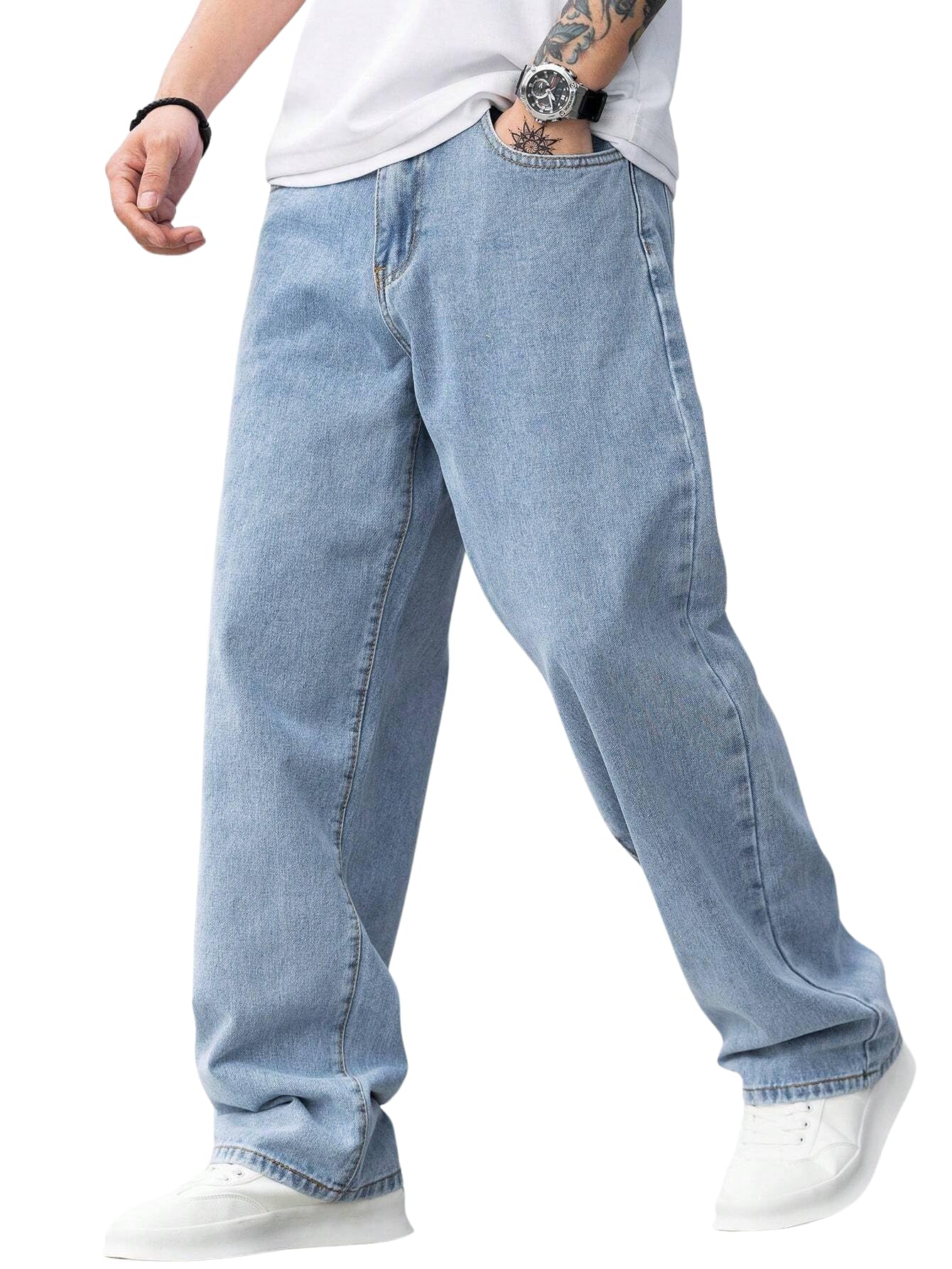 Lymio Baggy Denim Jeans for Men - Light Blue