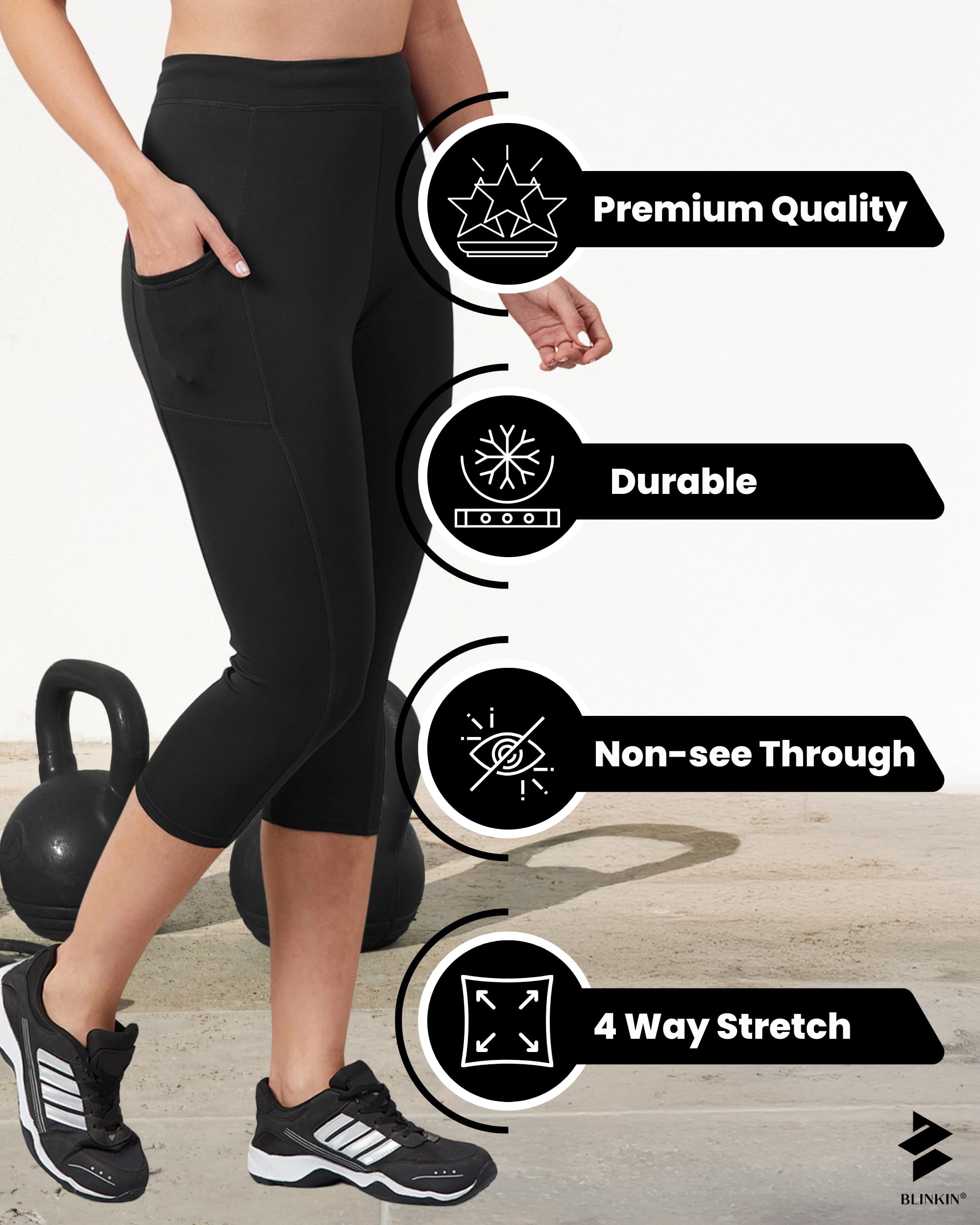 BLINKIN Gym Pants for Women - Capri with Side Pockets - Image 5