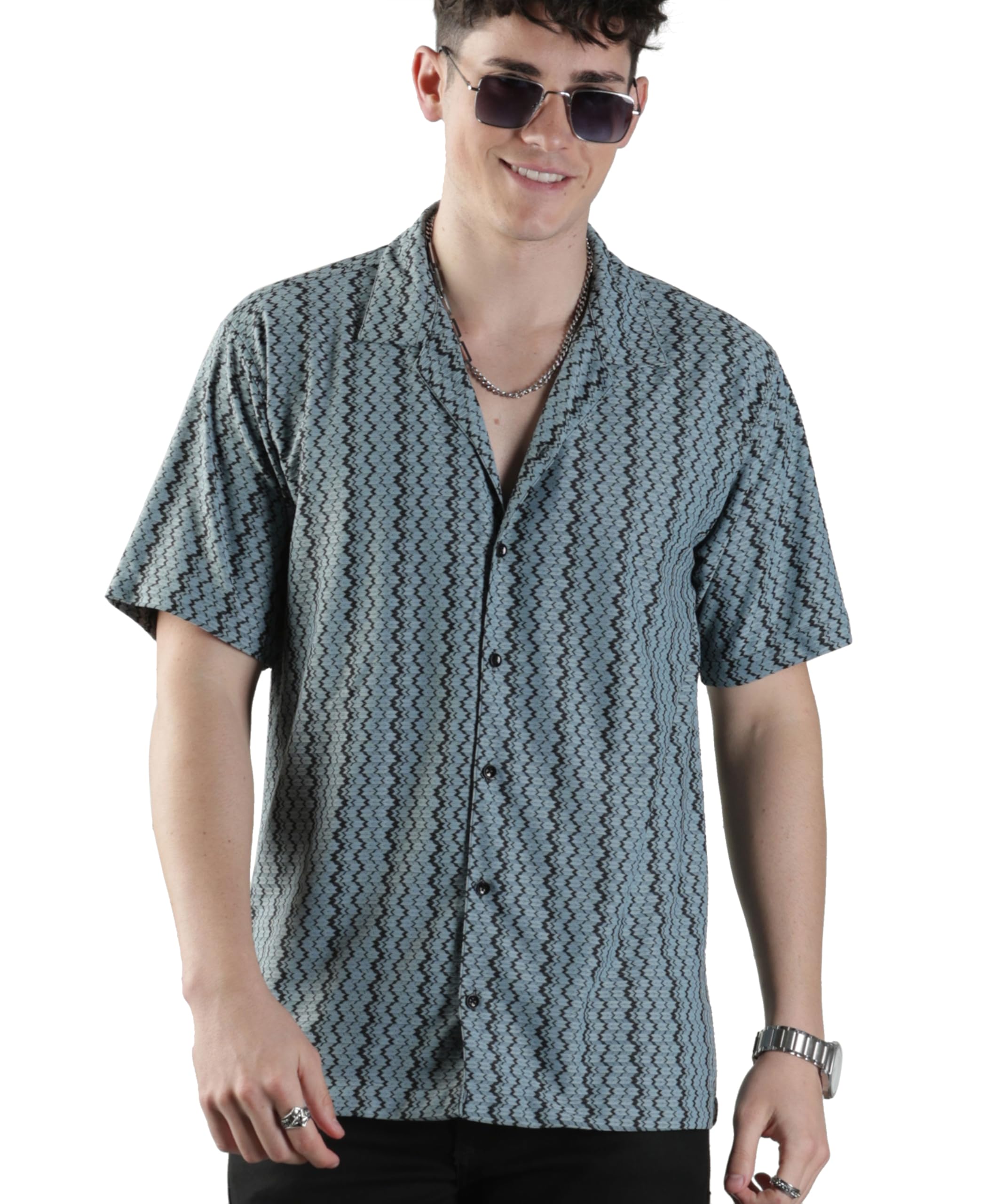 Urban Buccachi Men's Sky Blue Zigzag Shirt