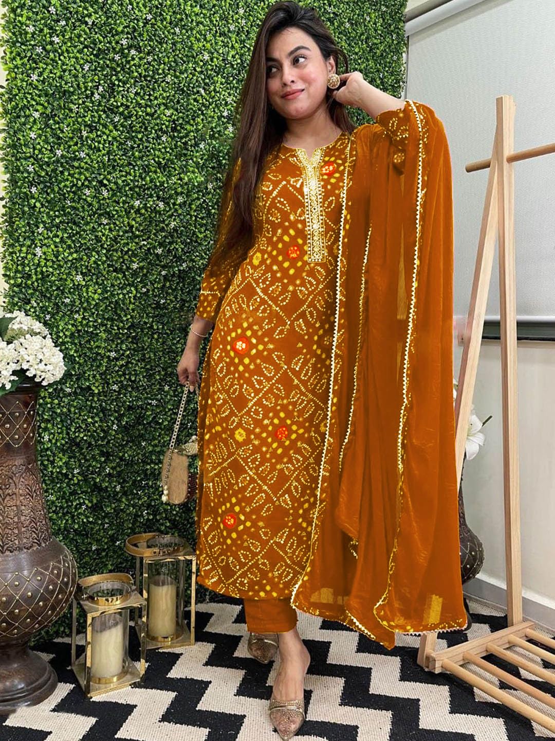 ANNI DESIGNER Women's Rayon Blend Bandhej Kurta - Image 3