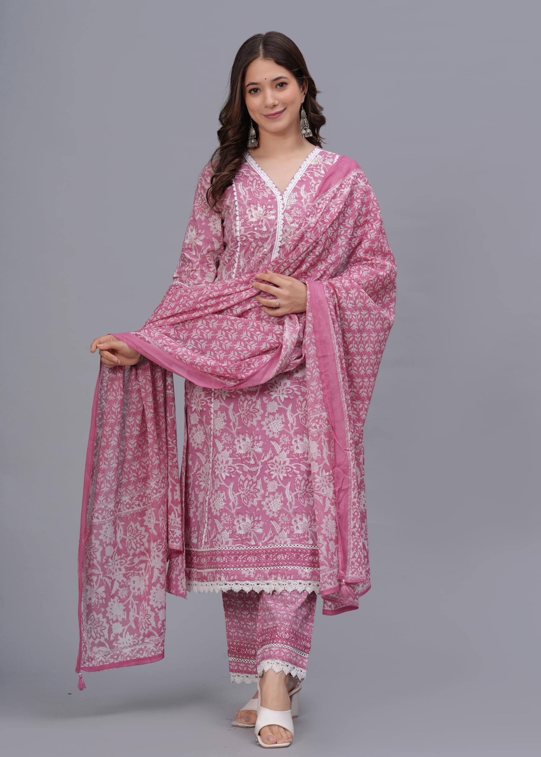 Amayra Pink Printed Cotton Kurta Set - Image 4