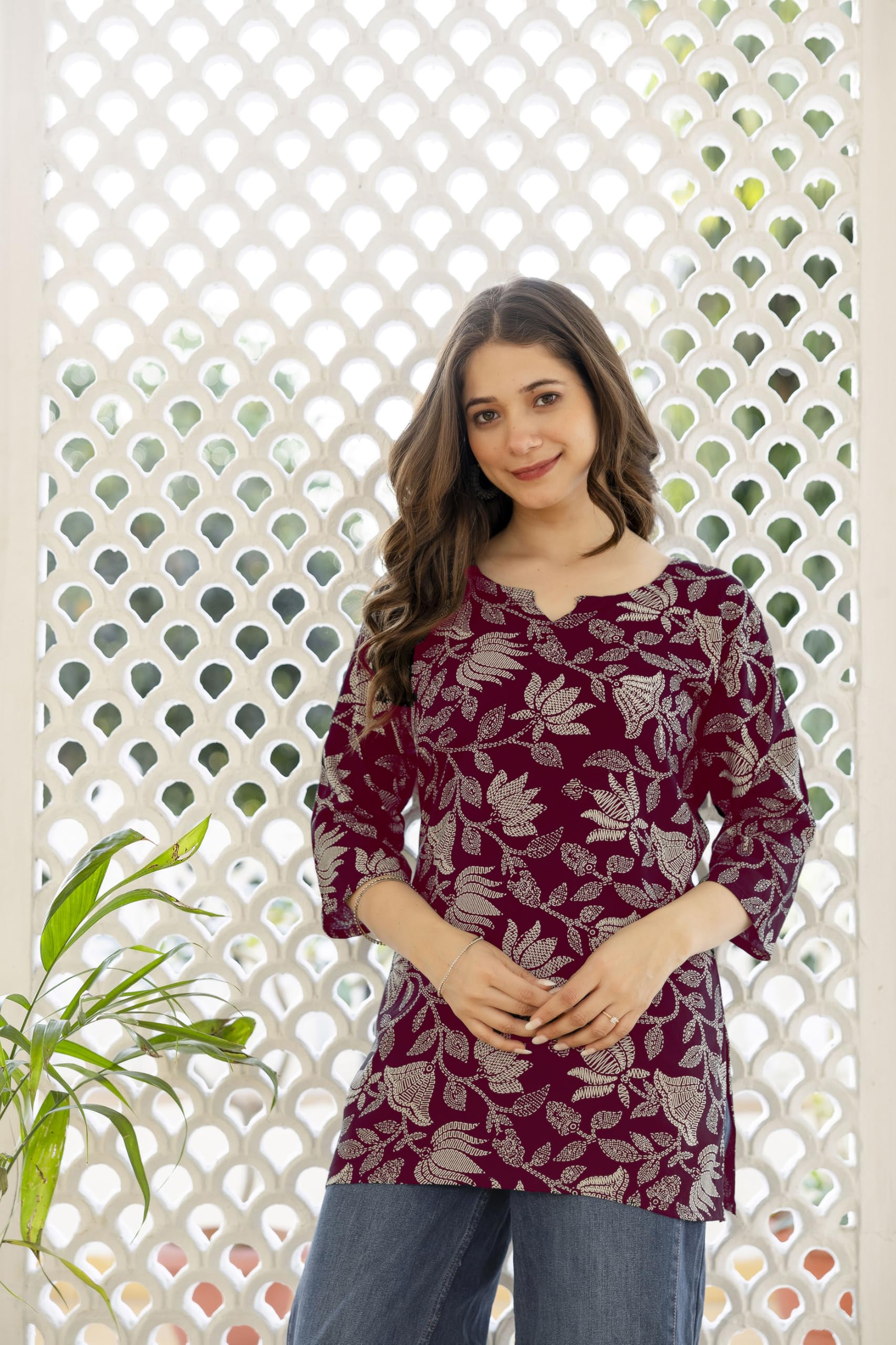 DRESSAR Women Floral Printed Rayon Kurta - Maroon - Image 5