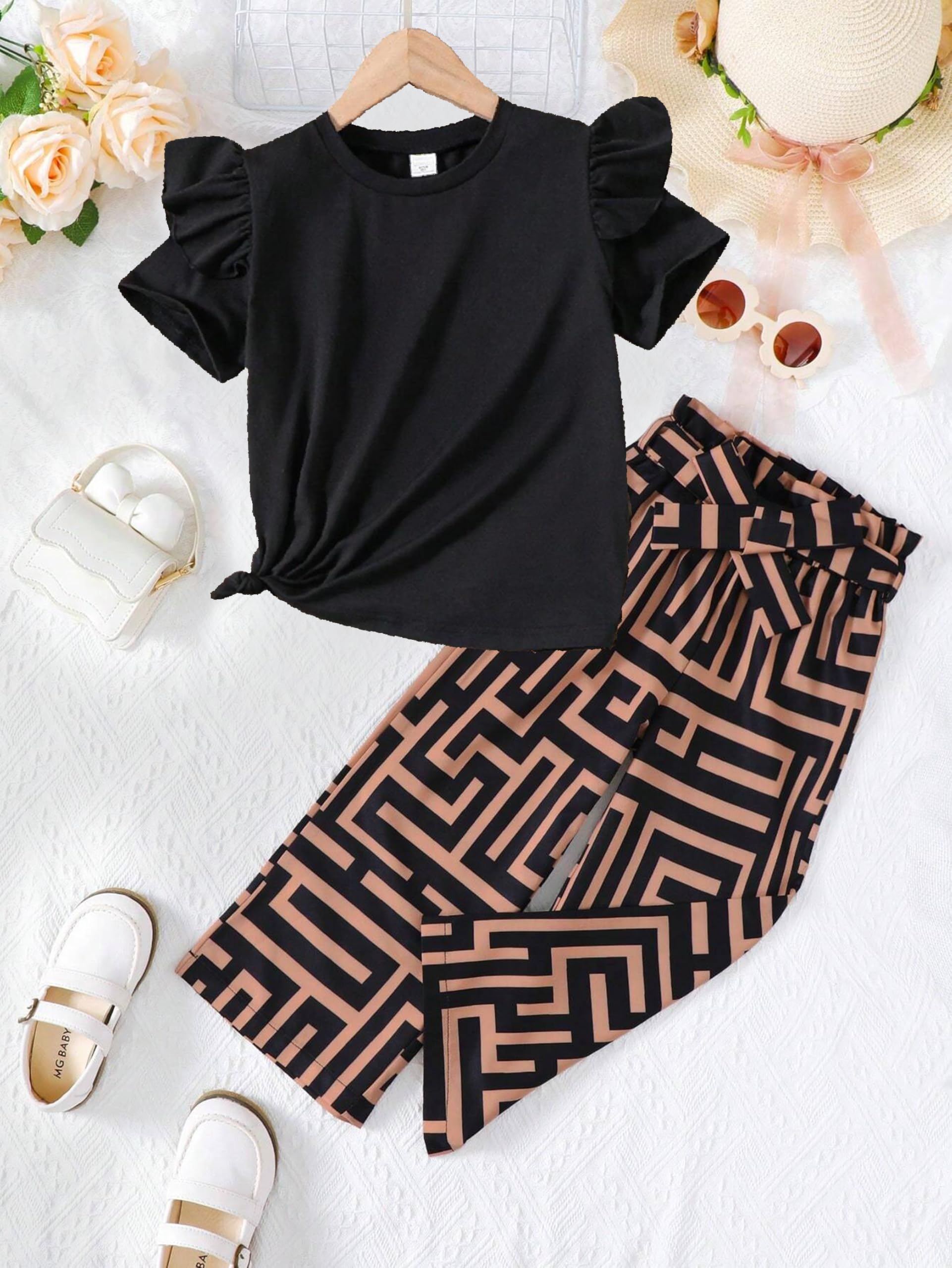 TAGAS Girls Solid Tank Top & Polka Dot Pants - Image 2