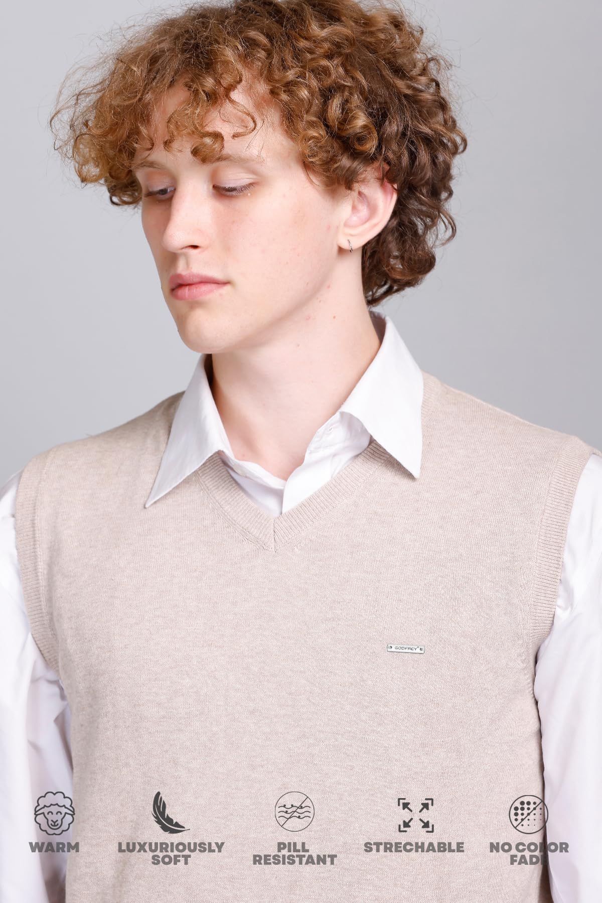 GODFREY Mens V-Neck Sleeveless Sweater Multicolor - Image 2