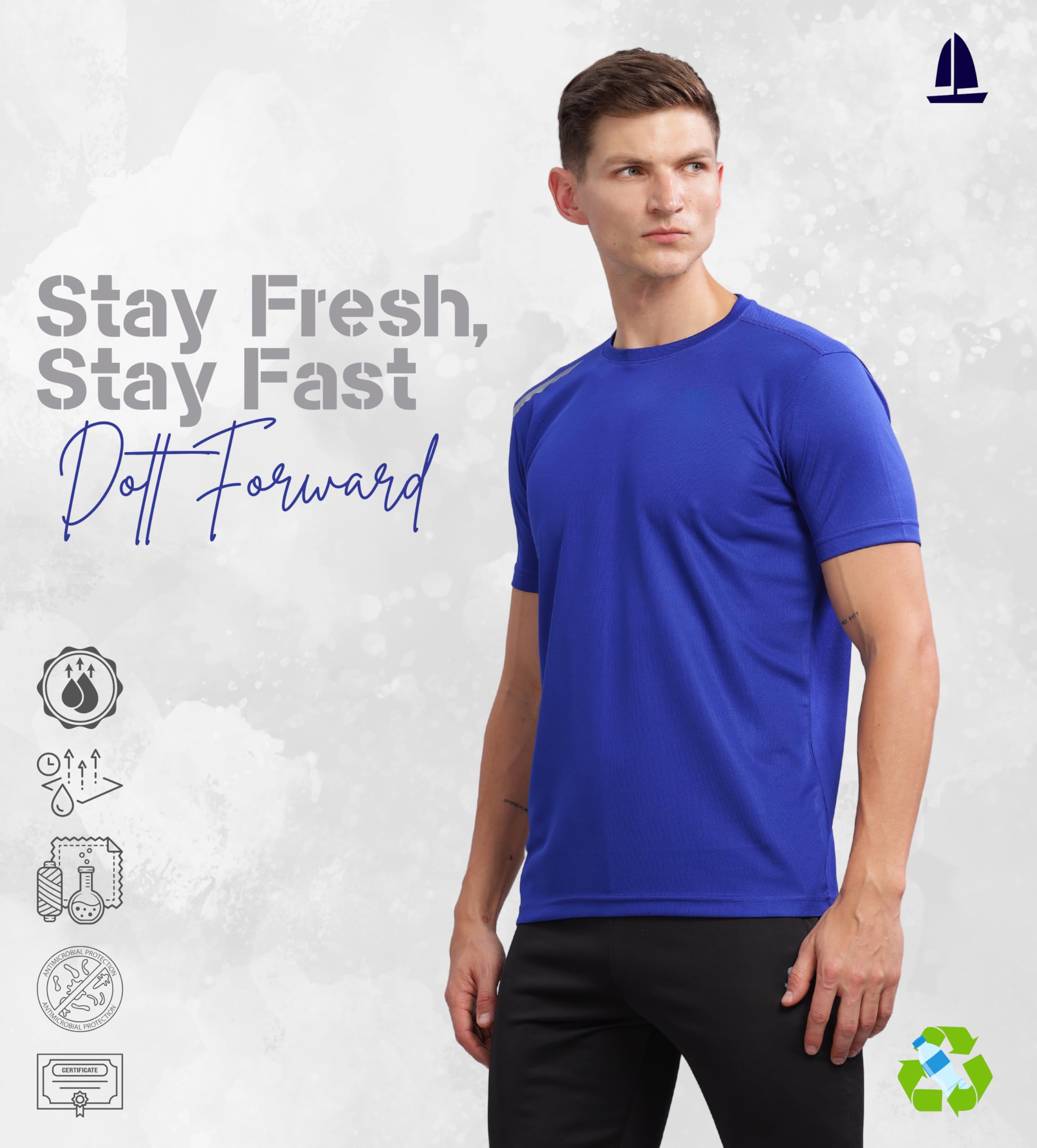 NAVYCUT Royal Blue Quick Dry T-Shirt for Men - Image 3